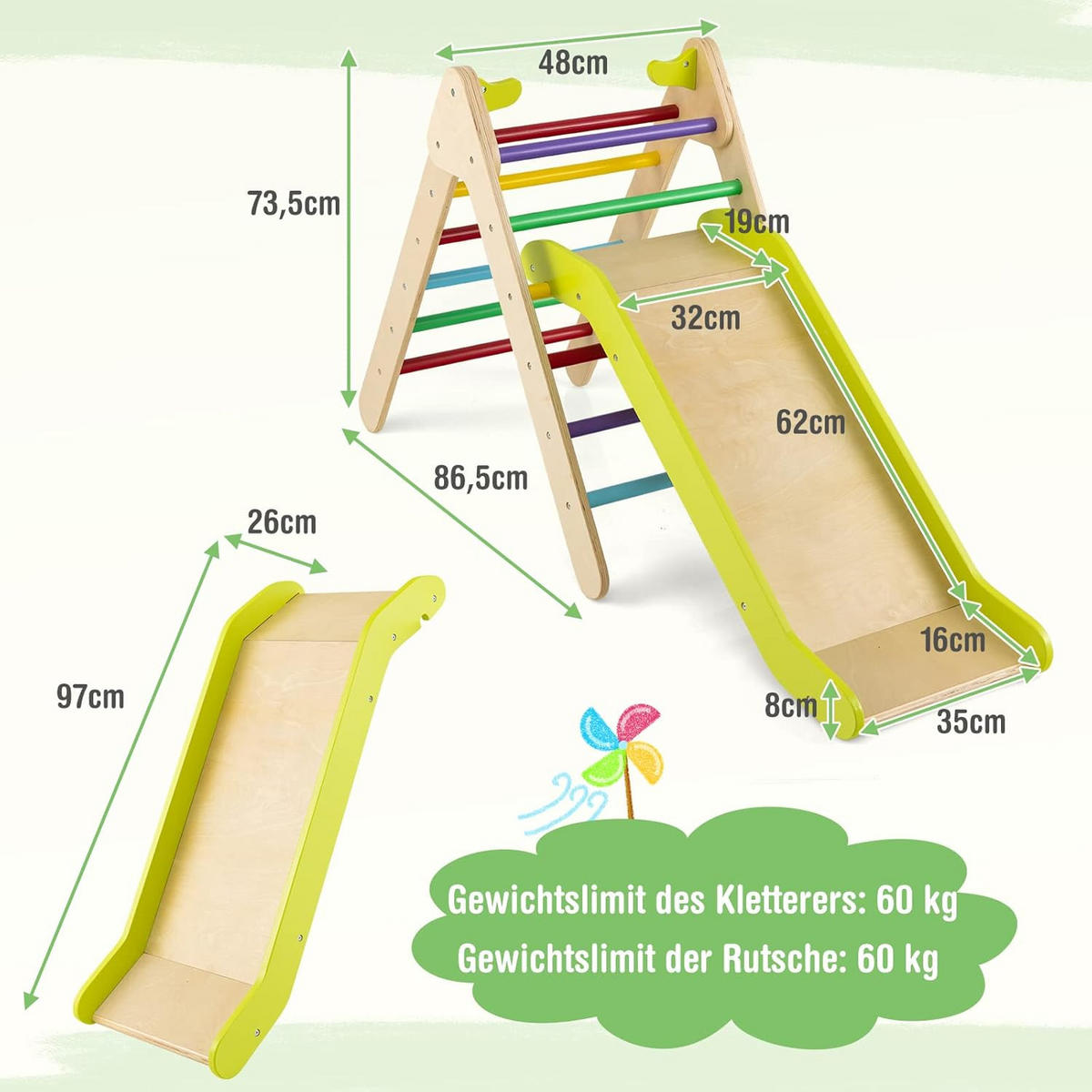 KLETTERGERÜST Kletterdreieck Multicolor - Multicolor, Holz (87/74/48cm) - COSTWAY