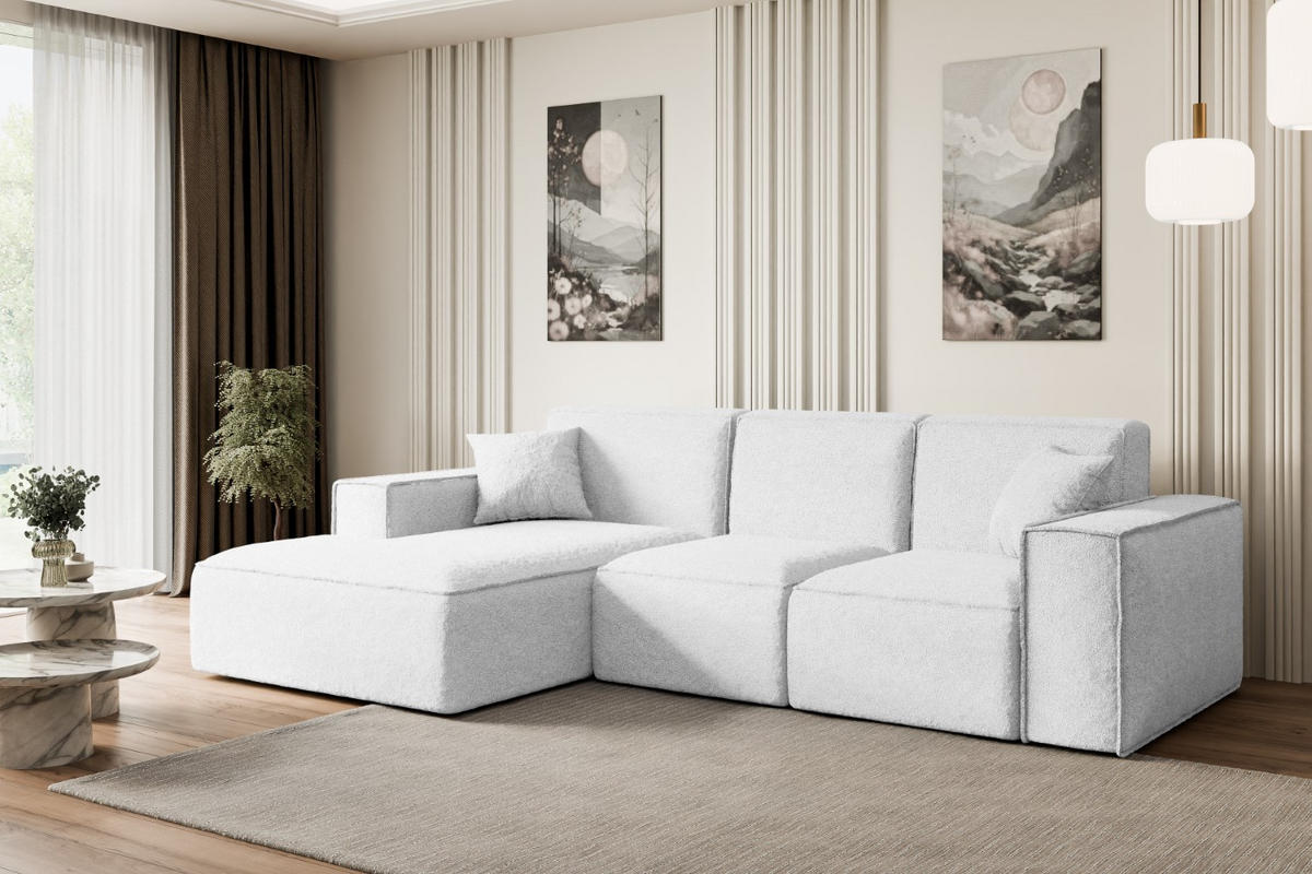 ECKSOFA Ottomane Links SERRA-L - 266x165x73 cm Weiß Bouclé - Schwarz/Weiß, Holzwerkstoff/Kunststoff (165/266cm) - ALTDECOR
