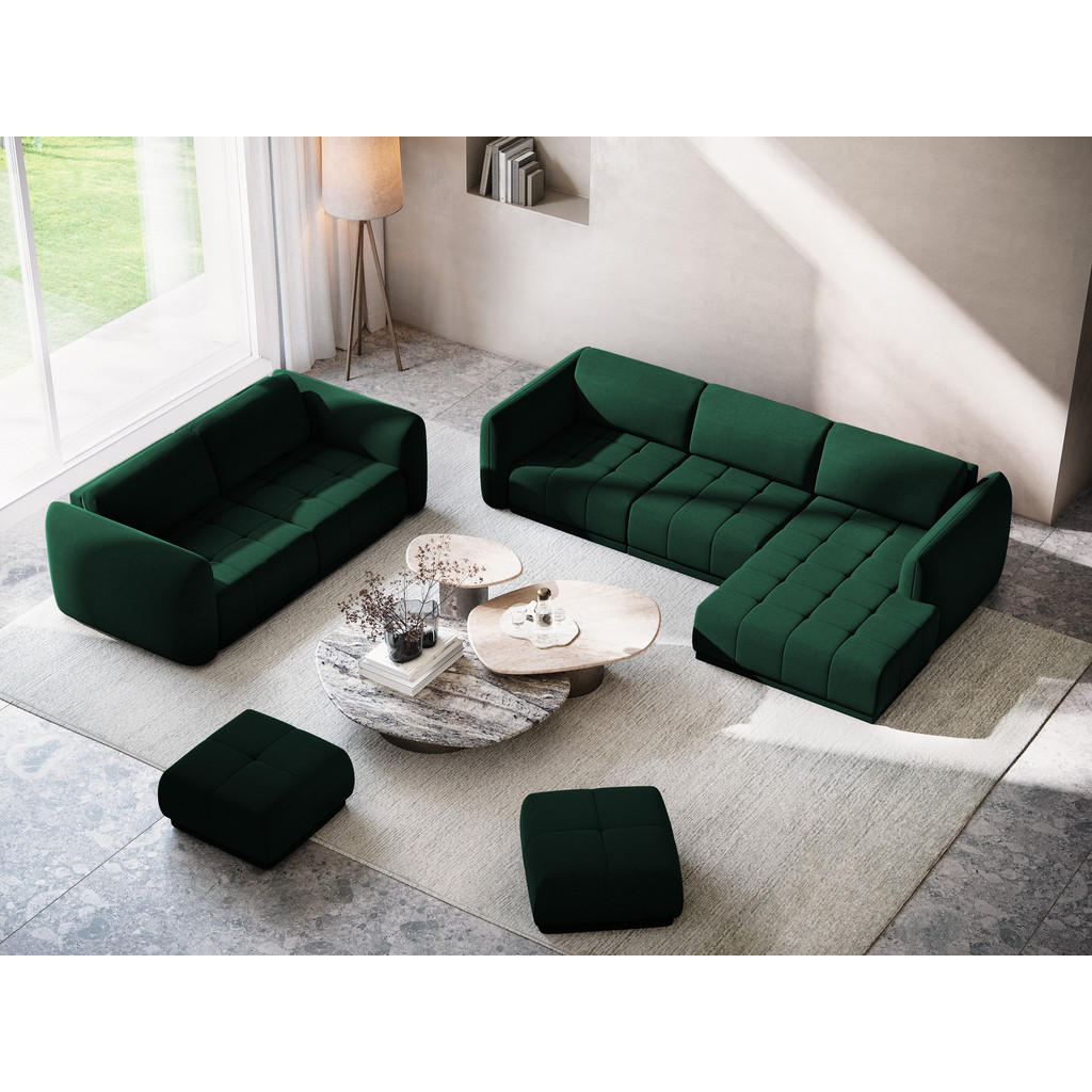 Thumbnail - Makamii Ecksofa, Dunkelgrün, Textil, 3-Sitzer, Füllung: Schaumstoff, L-Form, Ottomane rechts, 290x170 cm, Made in EU, Wo...