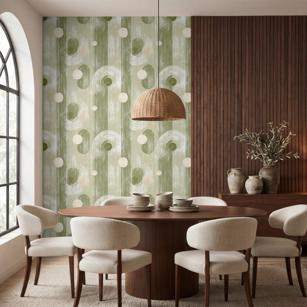 TAPETE - Künstlerisch - Modern - Grün - 180x280 cm - Olivgrün, Papier (180/280cm) - OnlyWow