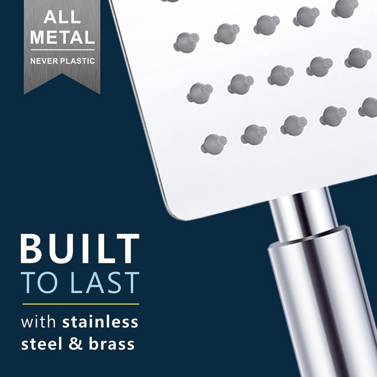 HANDBRAUSE Komplett aus Metall Chrom Quadratisch - Silberfarben, Metall (8/12.7/23cm)