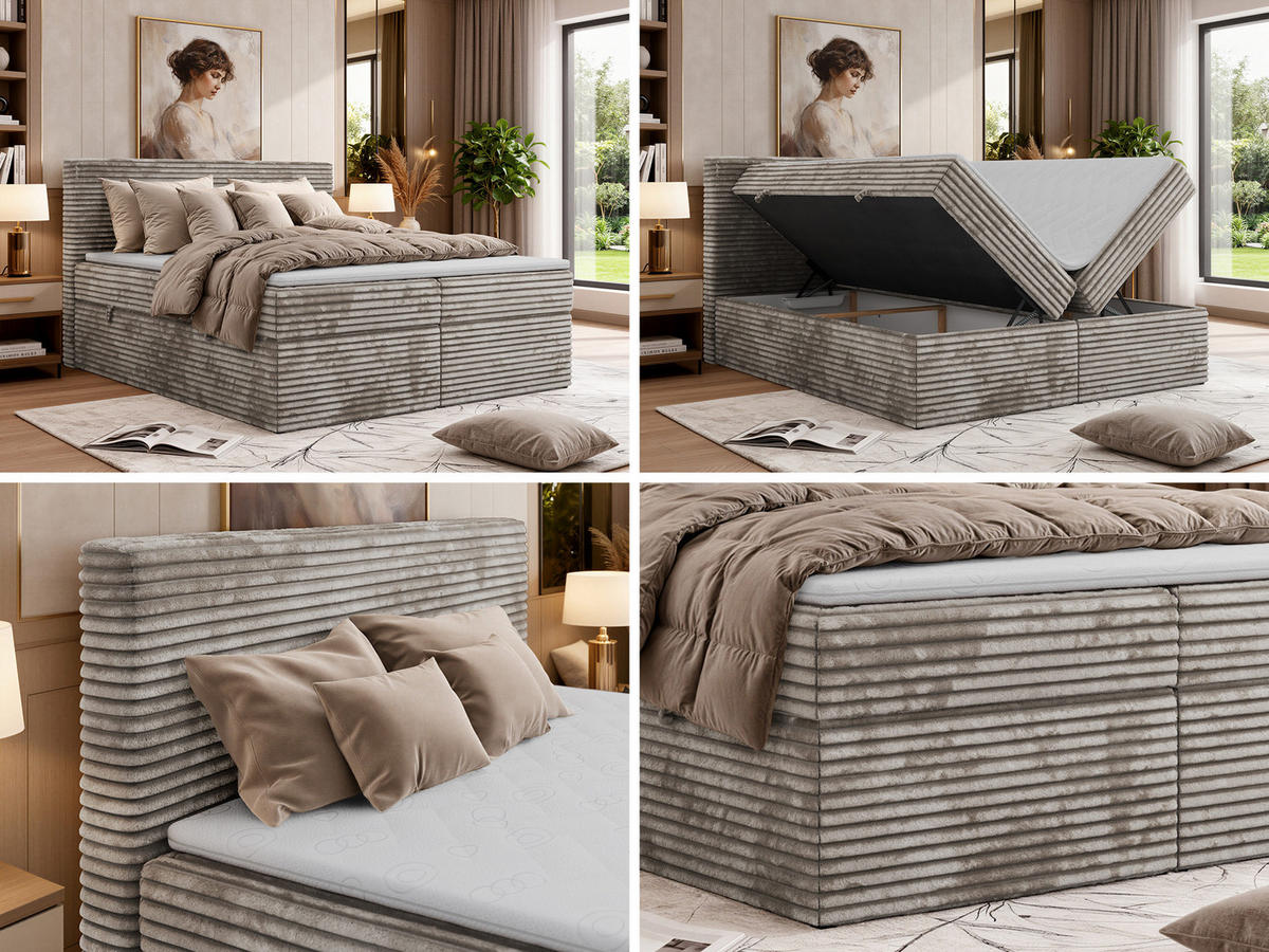 BOXBETT TILION 180/200 - Hellbraun Cord - Topper T25 - H3 - Hellbraun, Textil (180/200cm) - MKS