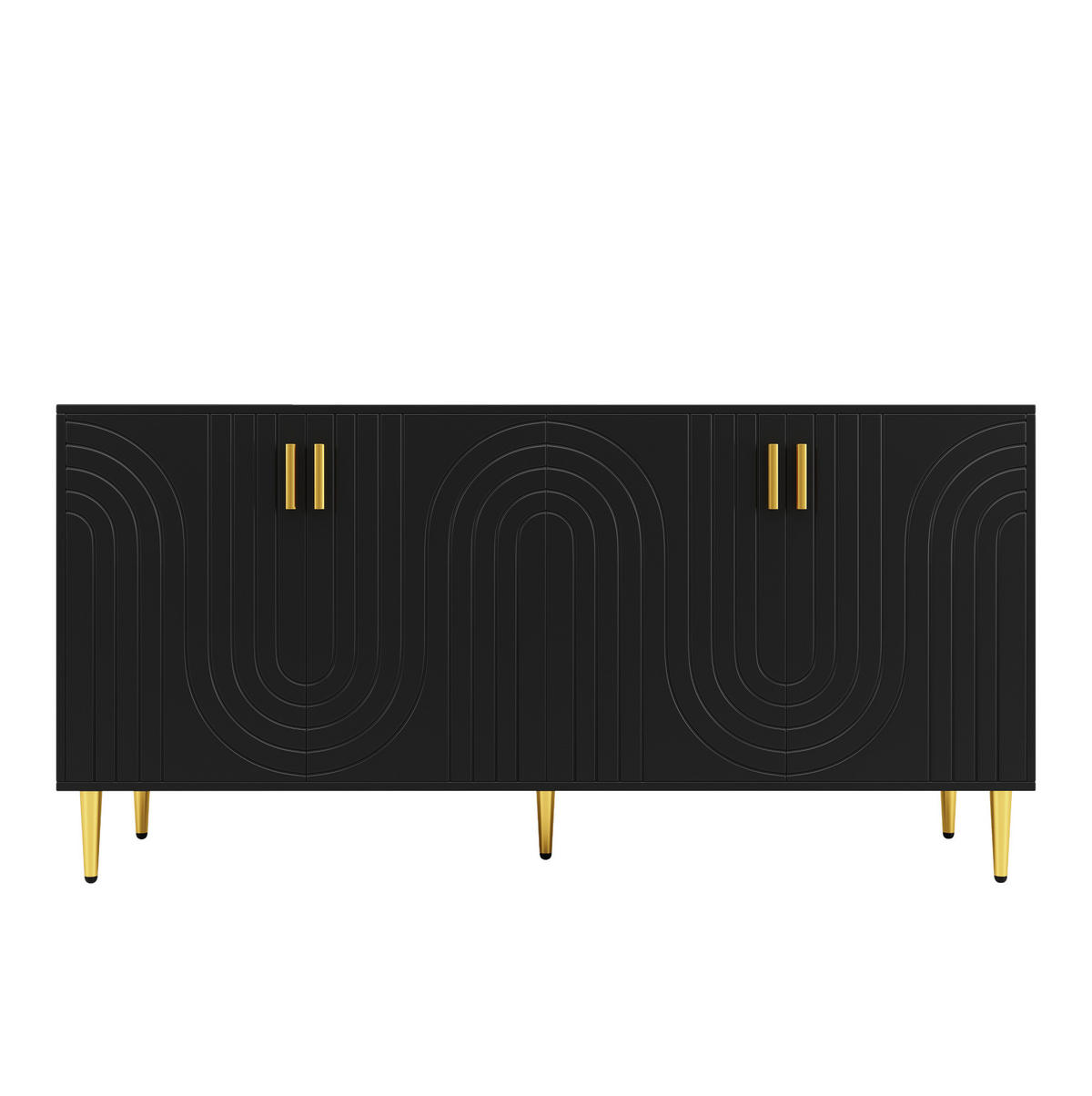 SIDEBOARD 152/40/75 cm, schwarze MDF-Wellenfront mit goldenen Akzenten und großzügigem Stauraum, Schwarz - Schwarz, Holzwerkstoff (152/75/40cm) - Redom