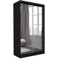 SCHWEBETÜRENSCHRANK Debra 120/216/61 schwarz mit Spiegel - Schwarz, Holzwerkstoff (120/216/61cm) - Beautysofa