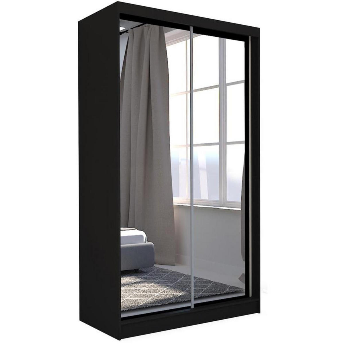 SCHWEBETÜRENSCHRANK Debra 120/216/61 schwarz mit Spiegel - Schwarz, Holzwerkstoff (120/216/61cm) - Beautysofa