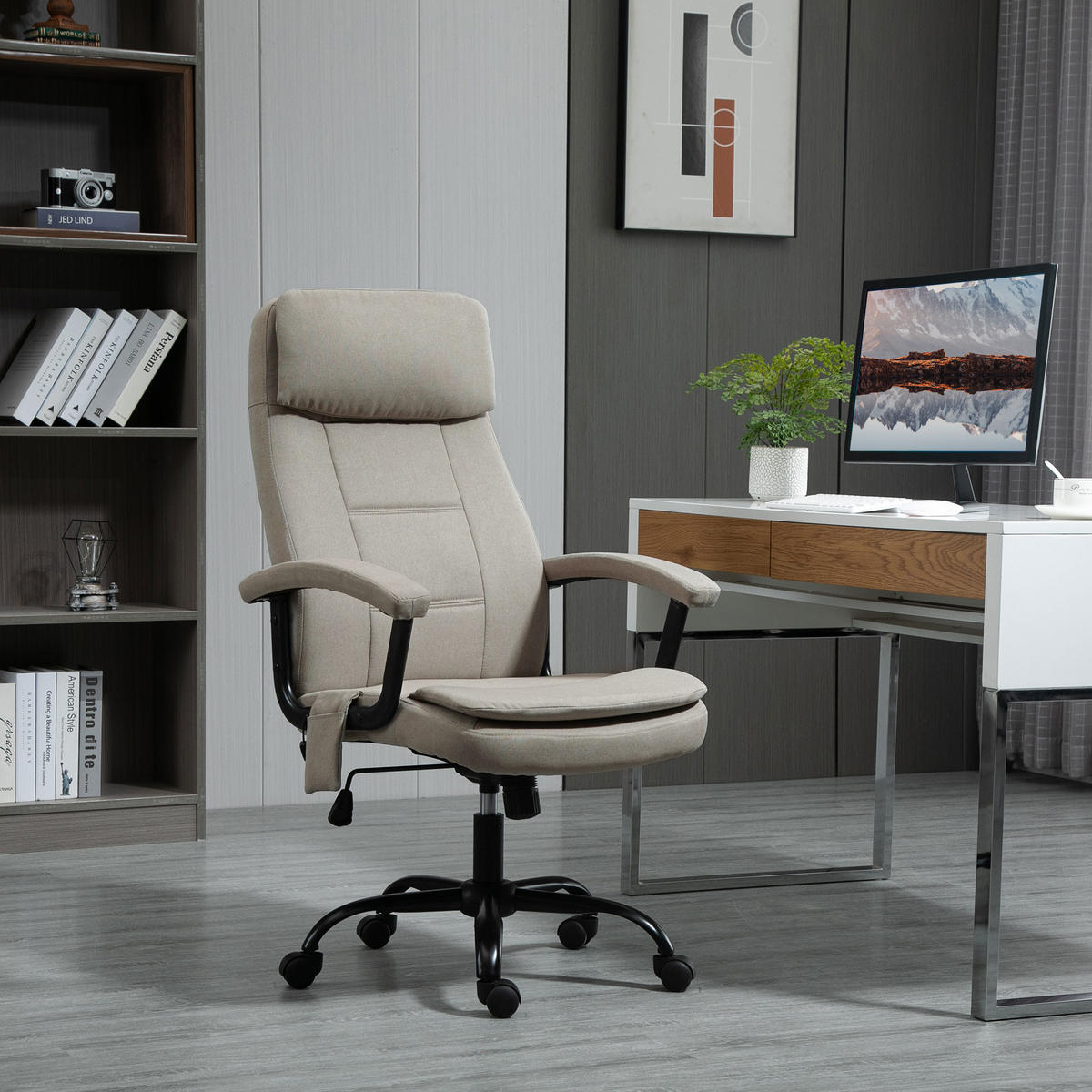 MASSAGEBÜROSTUHL Drehstuhl höhenverstellbar Lendenwirbelsäulenmassage Beige - Beige, Kunststoff (70/121/63cm) - Vinsetto
