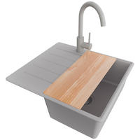 GRANITSPÜLE Kopenhagen, 2-er set Grau 55/50 cm 1 Becken + Küchenarmatur 32/20 cm + Ablauf-Set + Schneidebrett ab 40er Unterschrank - Beige/Grau, Kunststoff (55/20/50cm) - Primagran