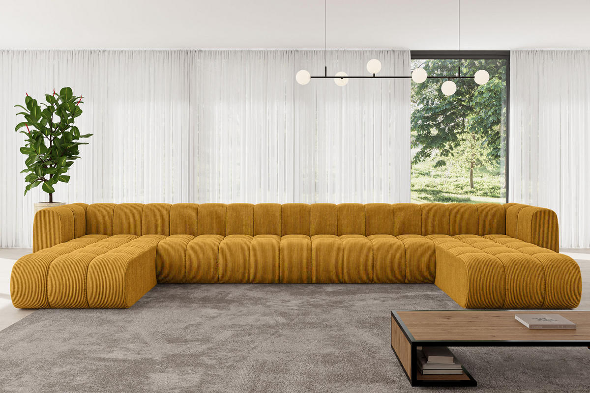 WOHNLANDSCHAFT modulares Sofa Joren-U3 - 501x177x70 cm Senfgelb - Currygelb, Holzwerkstoff/Textil (501/70/177cm) - ALTDECOR
