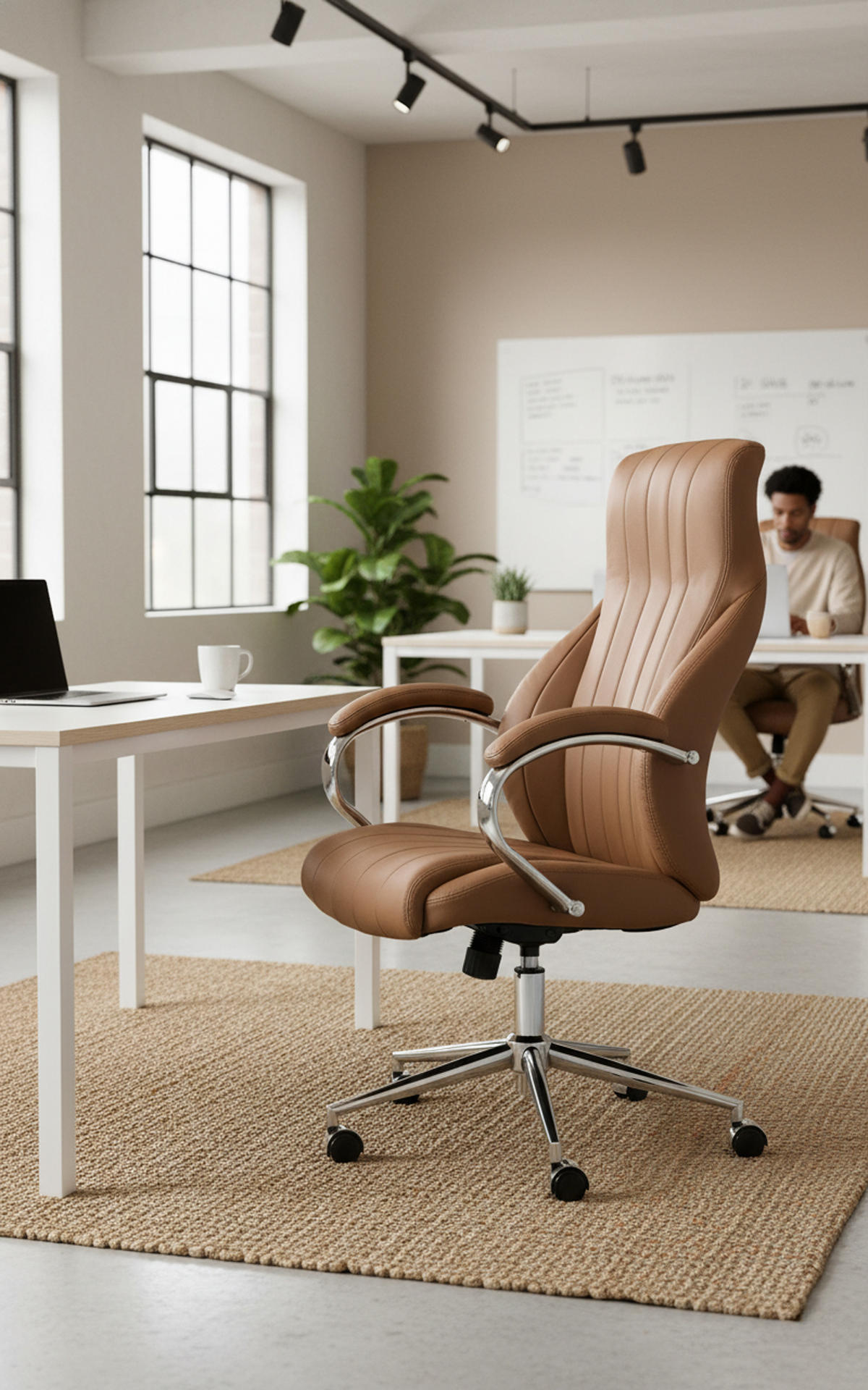 BÜROSTUHL Valyx Echtleder hellbraun - Hellbraun/Chromfarben, Leder/Metall (73/130/76cm) - TPFLiving