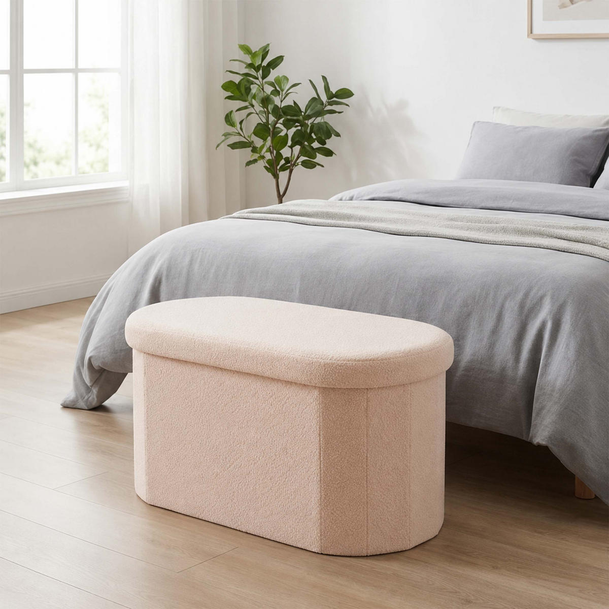 LAVICE Béžová s úložným prostorem teddy čalounění 76 cm - béžová, kompozitní dřevo/textil (76/38/38cm) - Relaxdays