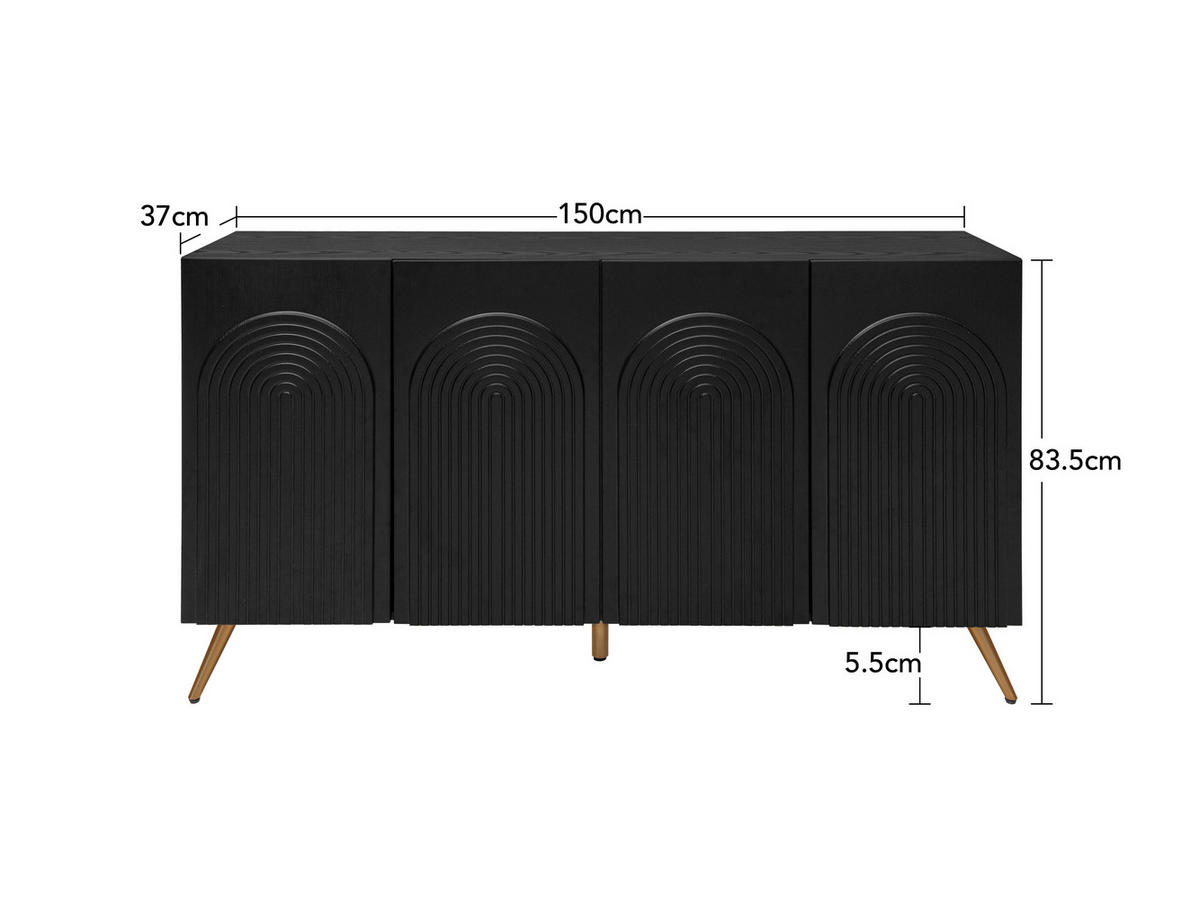 SIDEBOARD 150/38/83 cm schwarz aus Holzwerkstoff mit verstellbaren Einlegeböden - Schwarz, Holzwerkstoff (150/83/38cm) - OKWISH