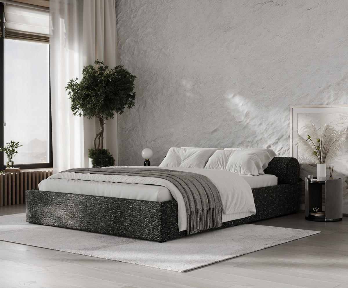 POLSTERBETT Solvo mit Stauraum 200/200 cm Schwarz im Blur Stoff - Schwarz/Naturfarben, Holz/Holzwerkstoff (200/200cm) - AltaBeds