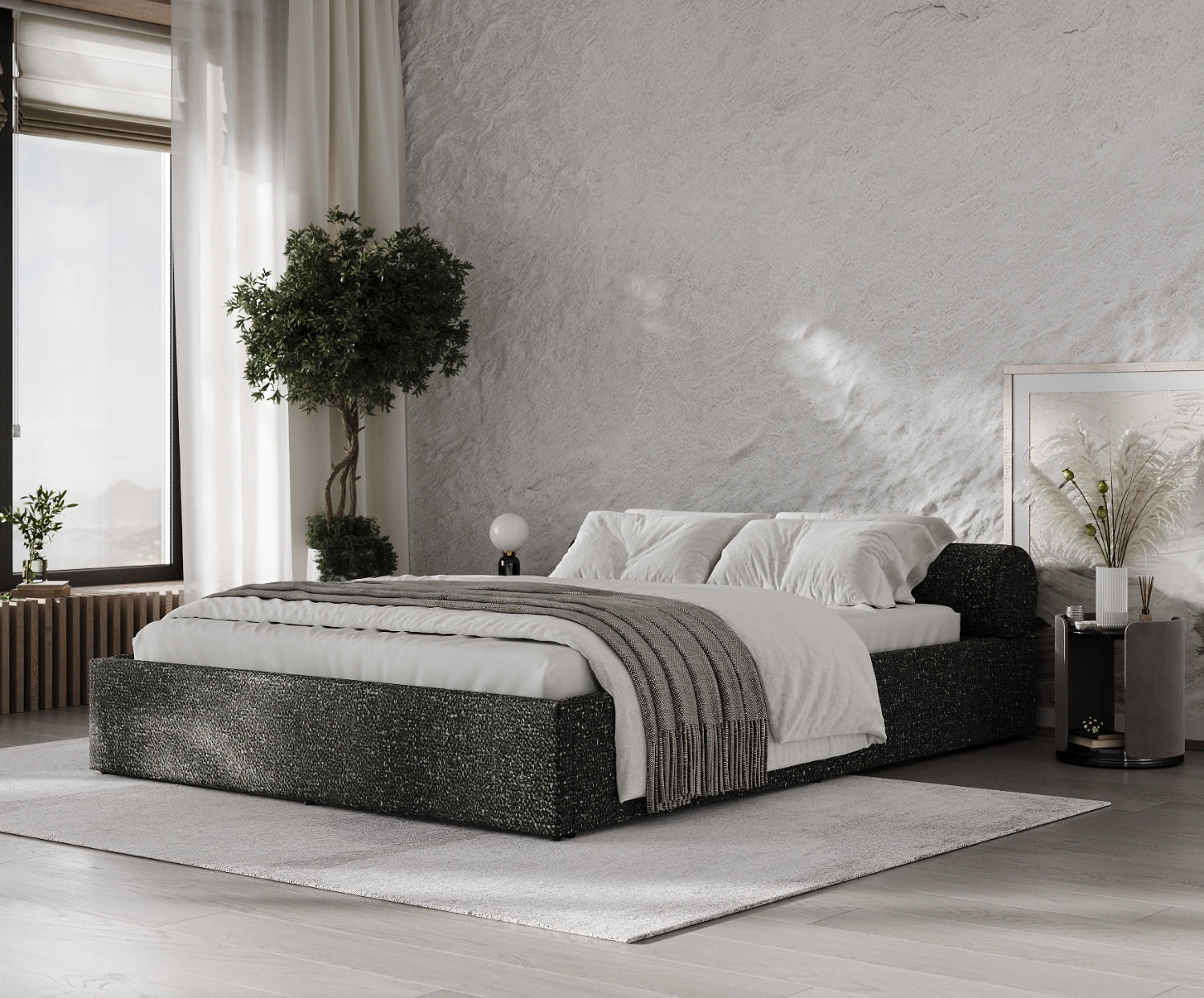 Thumbnail - AltaBeds Polsterbett, Schwarz, Textil, Buche, Kiefer, 200x200 cm, Oeko-Tex® Standard 100, Reach, DIN EN 1021-1, Handmade...