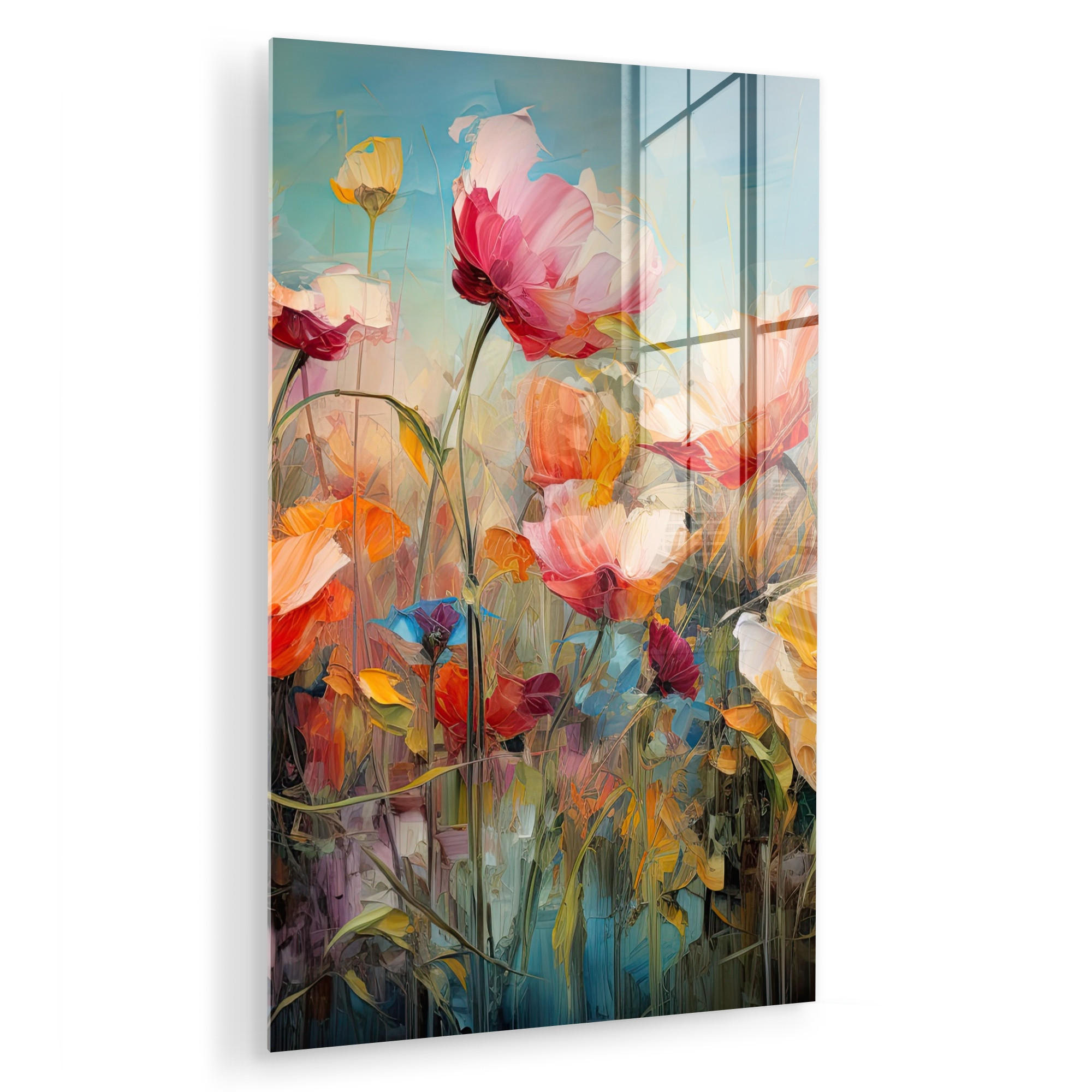 ACRYLGLASBILD Blumen - Aquarell - Kunst - Botanisch - Natur 60x90 cm - Orange, Glas (60/90cm) - MuchoWow