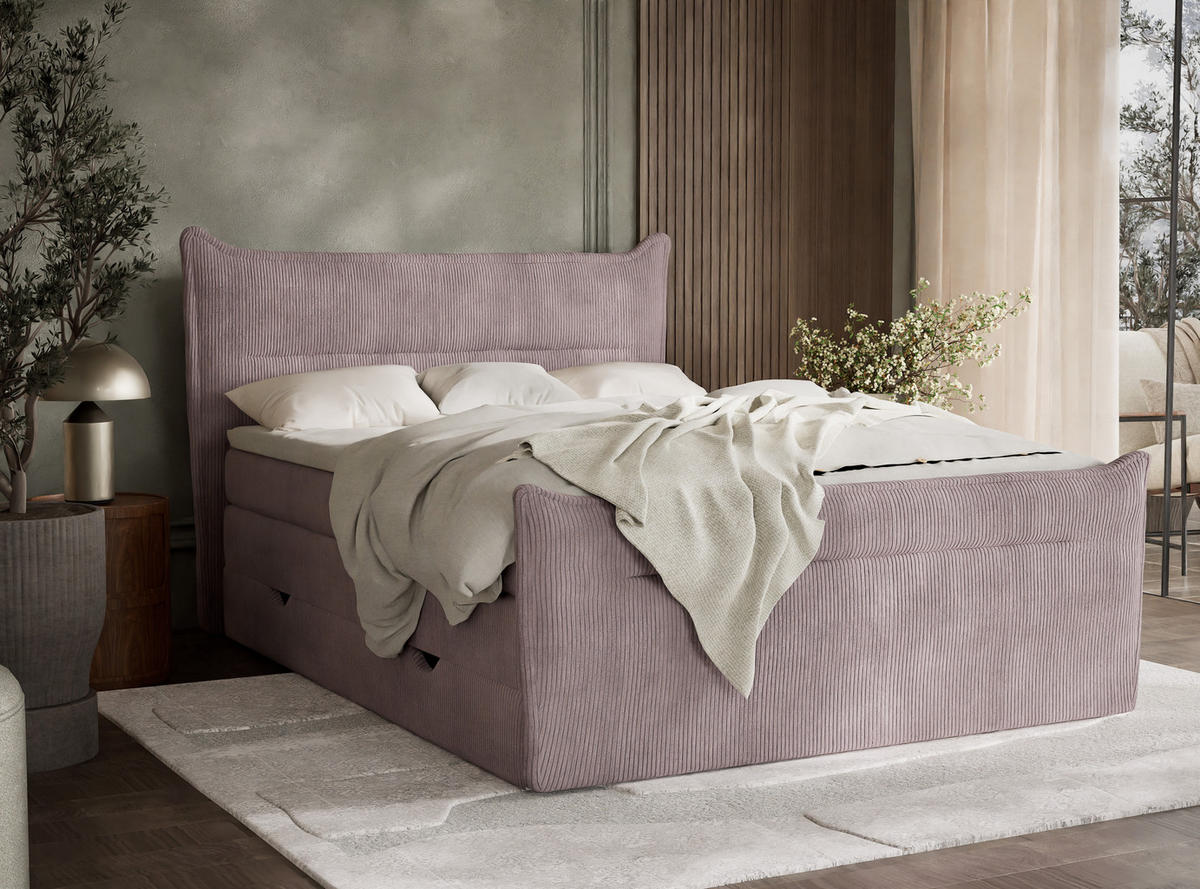 BOXSPRINGBETT Pelino 160/200 cm, in Lila, Bettkasten, Matratze, Topper - Lila/Schwarz, Holz/Holzwerkstoff (160/200cm) - Maison de Reve