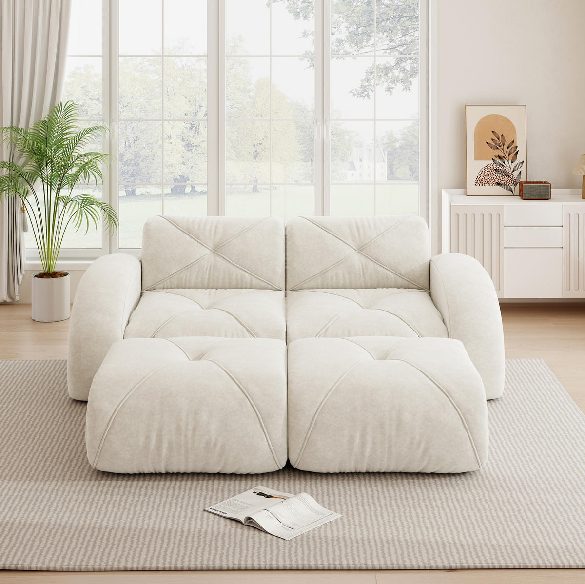 MODULSOFA rahmenlos Chenille Weiß - Weiß, Kunststoff (171/76/204.1cm) - Meubliv