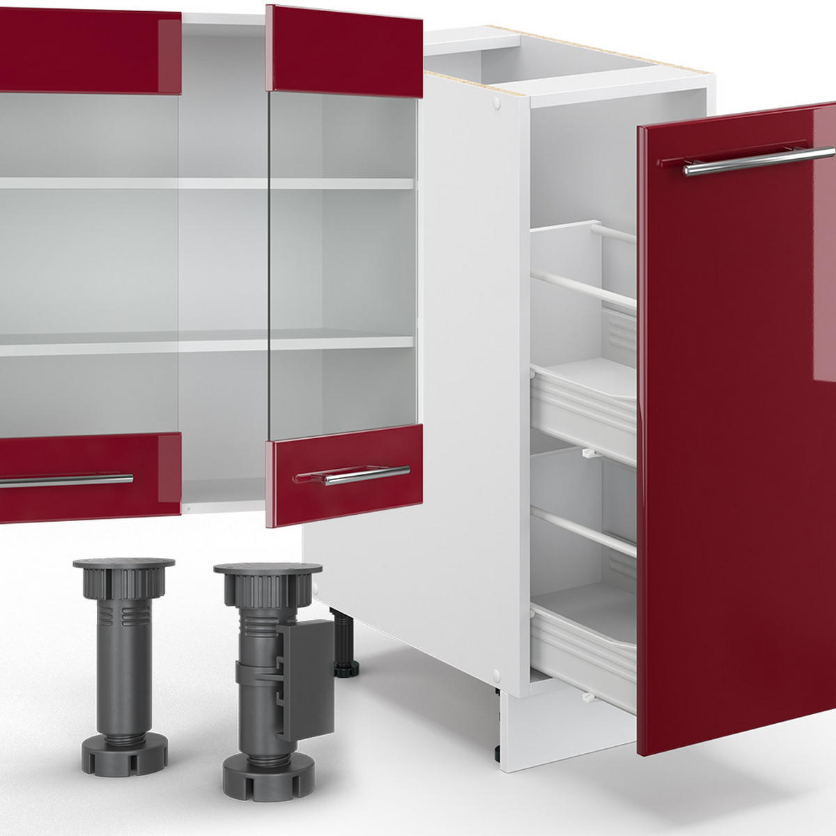 KÜCHENZEILE Fame-Line Bordeaux Hochglanz/Weiß 280 cm ohne AP - Bordeaux/Weiß, Holzwerkstoff (280/81.6/46cm) - Vicco