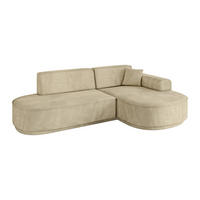 ECKSOFA Ottomane Rechts MARI-L1-v3 - 232x163x81 cm Beige Velours - Beige/Schwarz, Holzwerkstoff/Kunststoff (232/163cm) - ALTDECOR