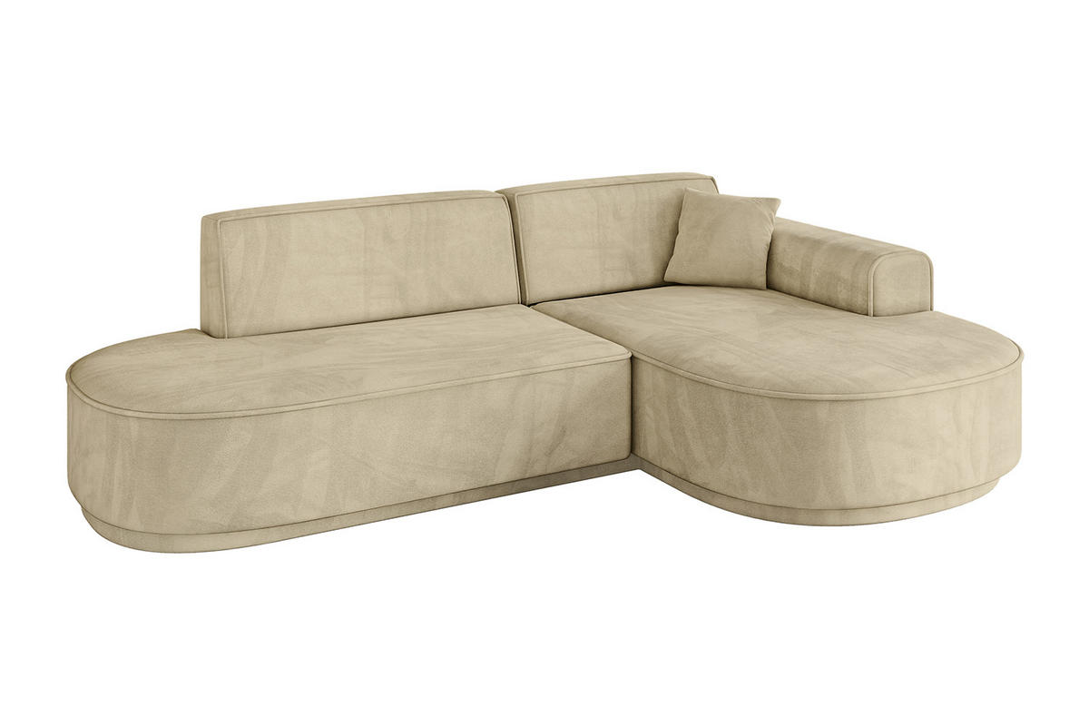 ECKSOFA Ottomane Rechts MARI-L1-v3 - 232x163x81 cm Beige Velours - Beige/Schwarz, Holzwerkstoff/Kunststoff (232/163cm) - ALTDECOR