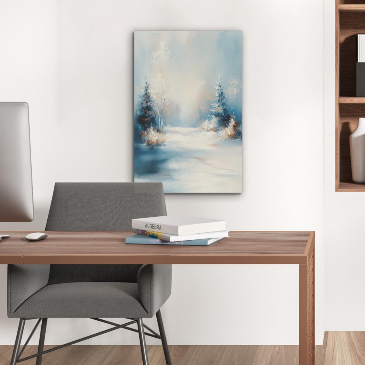 AKUSTIKBILD Wald - Winter - Natur - Abstrakt - Schnee Kunstdruck Schlafzimmer 50x70 cm - Weiß, Kunststoff (50/70/0.9cm) - MuchoWow