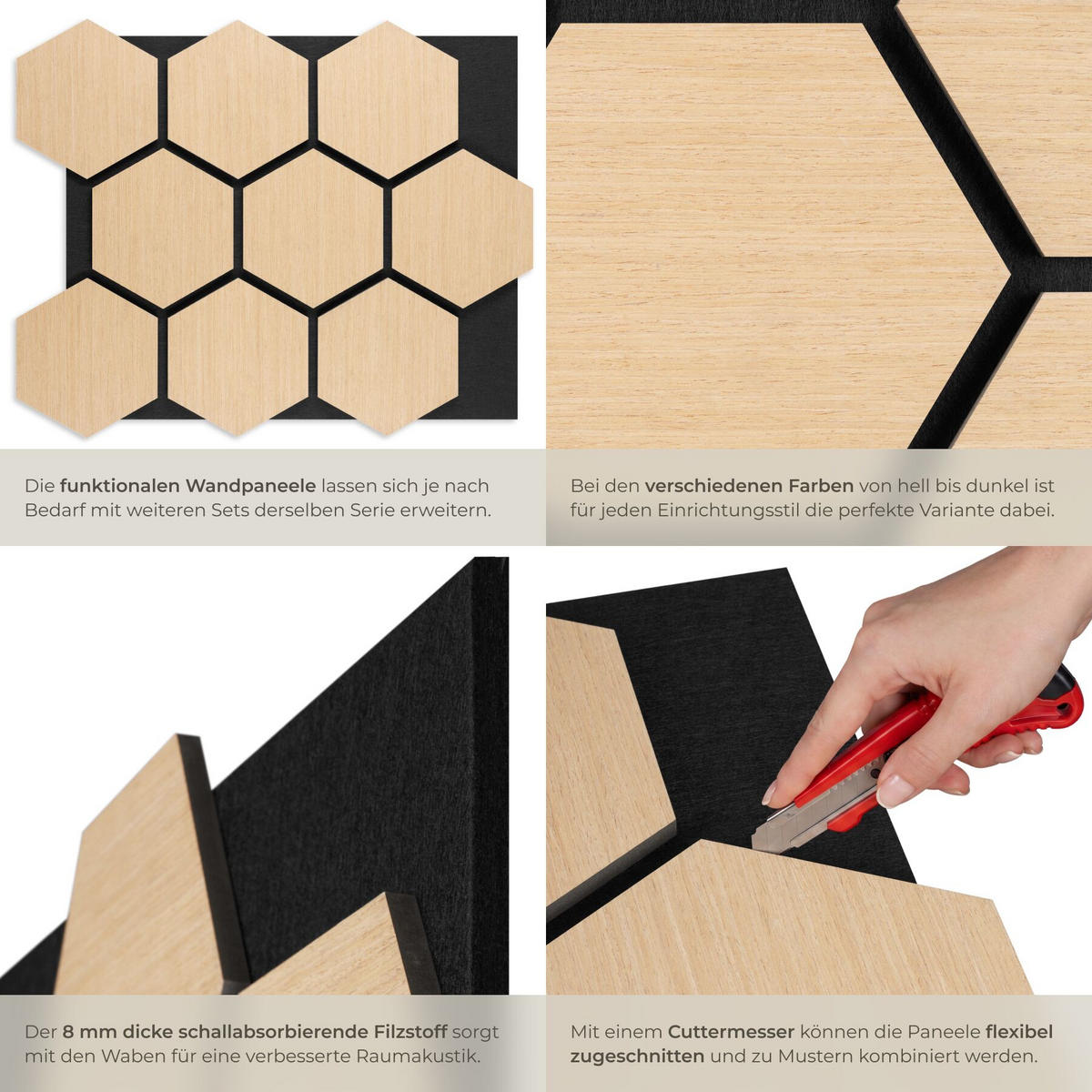 AKUSTIKPANEELE Sonic Shield, je 76 x 62 x 1,8 cm, Größe flexibel anpassbar, Eiche - Eichefarben, Holz (62/1.8/76cm) - tectake