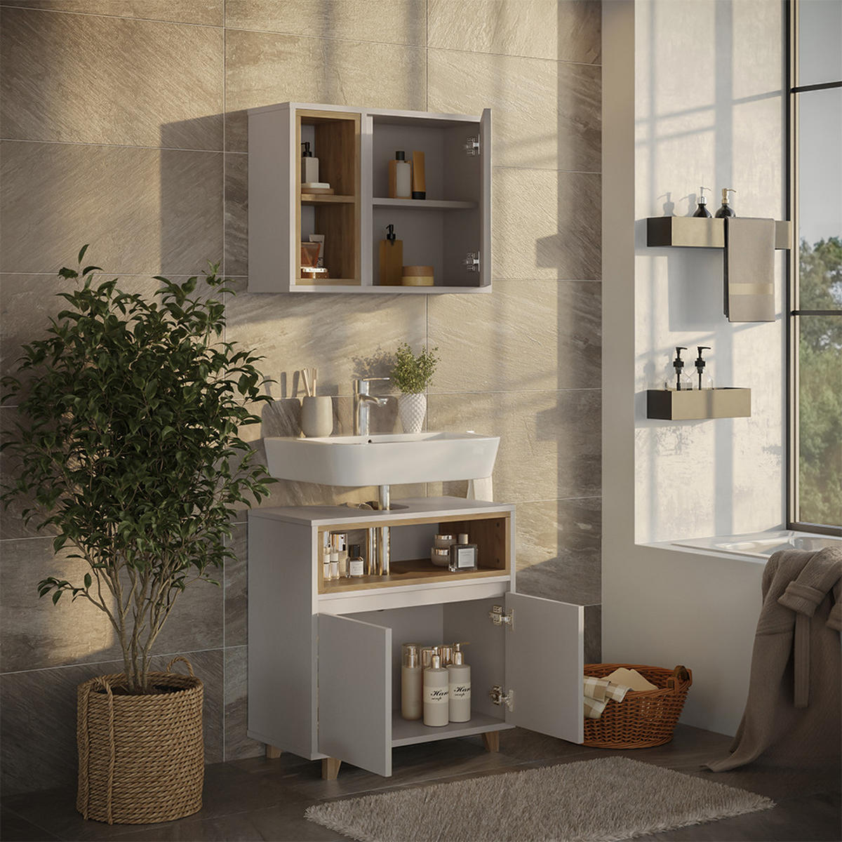 KOUPELNOVÝ NÁBYTEK Elnor Greige/Dub - šedobéžová/barva dubu, kompozitní dřevo (60/61/30cm) - Vicco