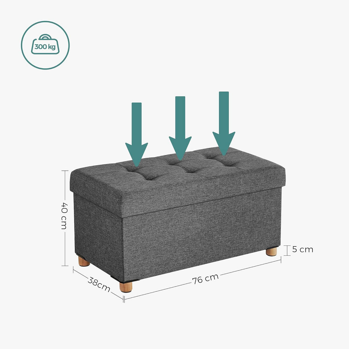 TRUHENBANK Dunkelgrau 76x38 cm mit Stauraum - Grau, Holzwerkstoff (76/40/38cm)