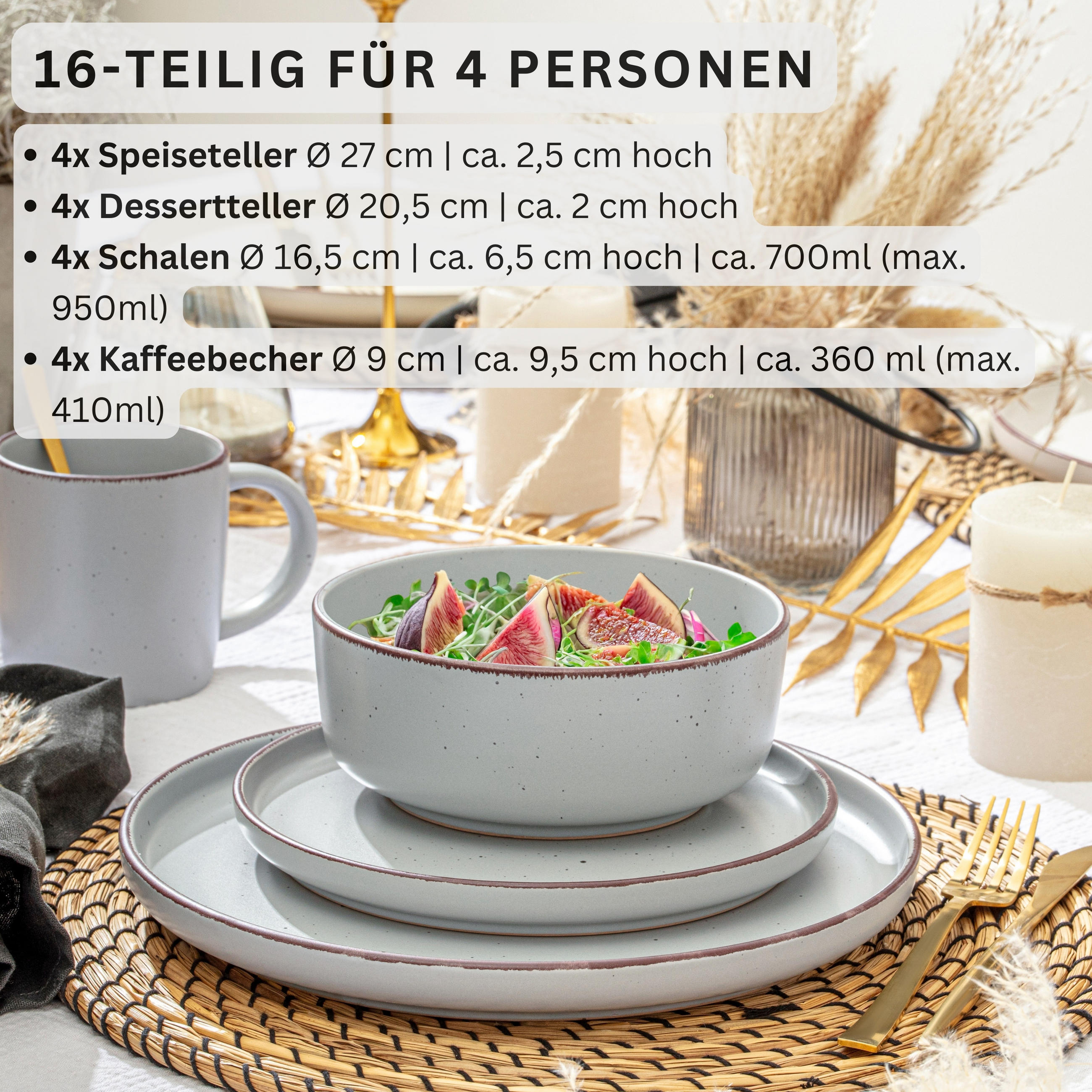 KOMBISERVICE BOMBAY STONE - 16 teilig aus Steingut - Grau, Stein (50/30/80cm) - Sänger