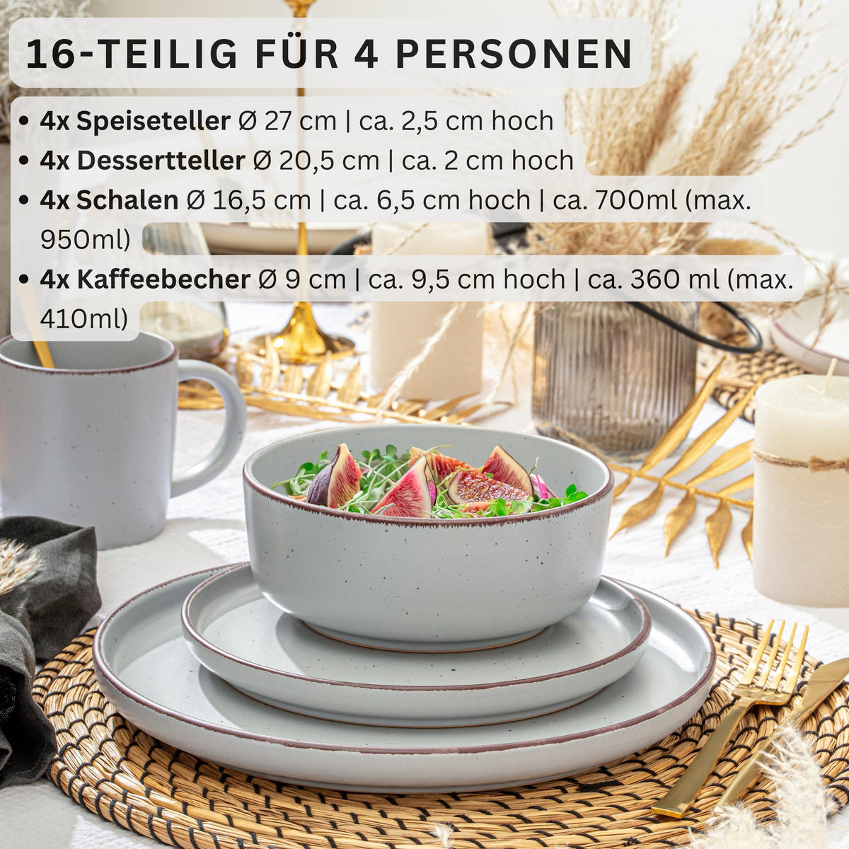 KOMBISERVICE BOMBAY STONE - 16 teilig aus Steingut - Grau, Stein (50/30/80cm) - Sänger