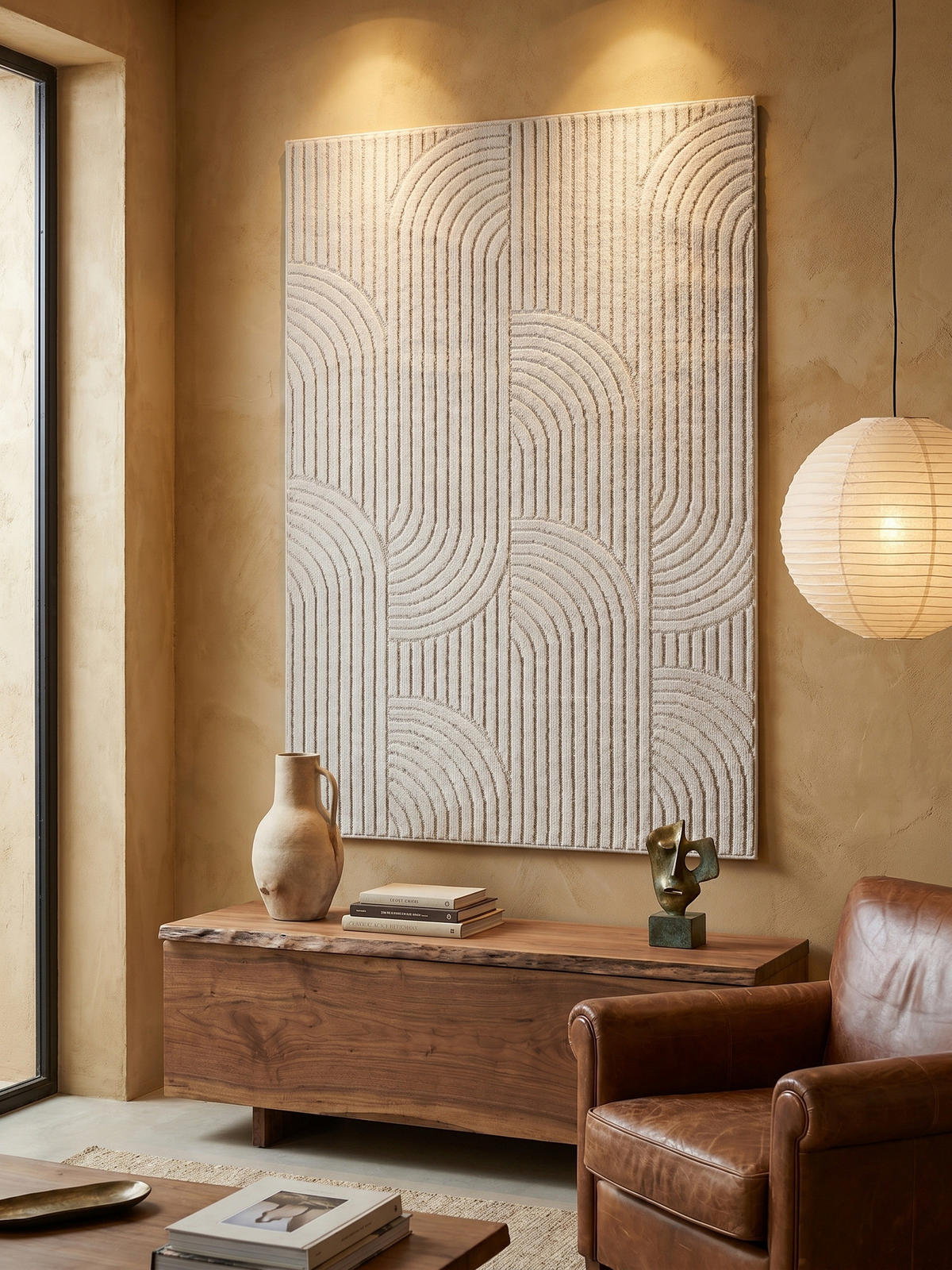 TEPPICH Flachgewebe LANGAU in Creme, mit geometrischen Bögen, 240 x 340 cm - Beige, Textil (340/240cm) - KADIMA DESIGN