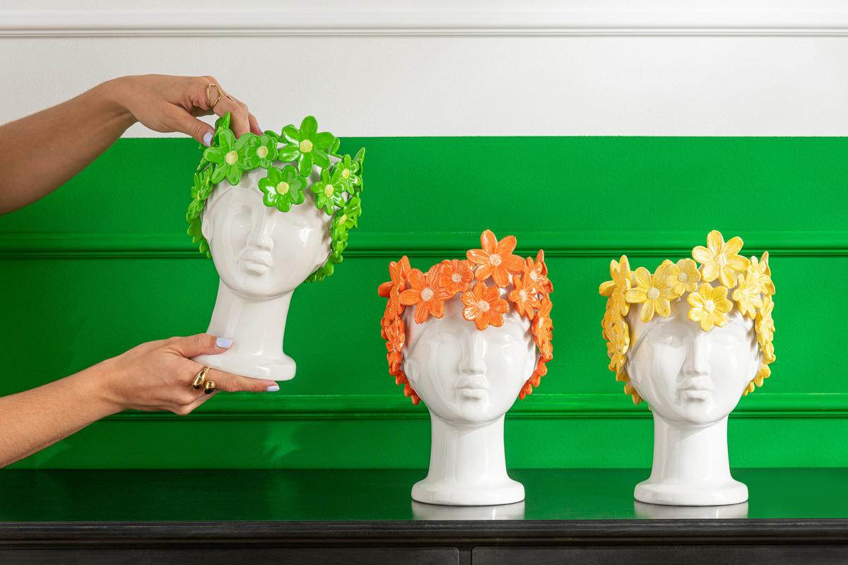 BLUMENTOPF BLUMENMÄDCHEN Weiß - Grün, Keramik (16.5/24.5cm) - J-Line