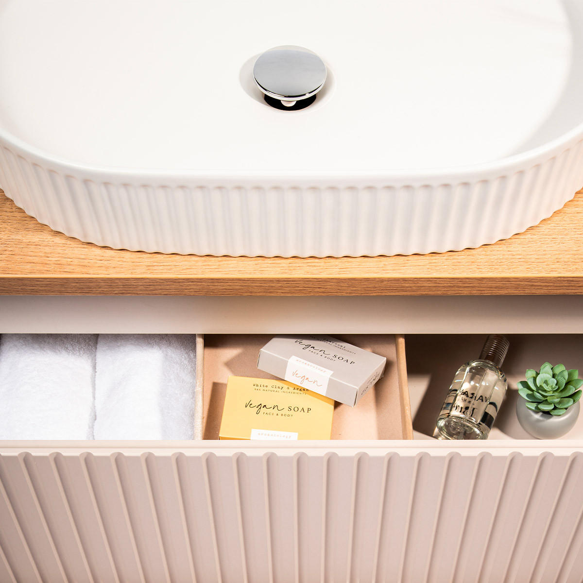 DOPPELWASCHTISCH 120.4cm Riva Kaschmir - Beige, Holzwerkstoff (120.4/60/40cm) - Petits-meubles