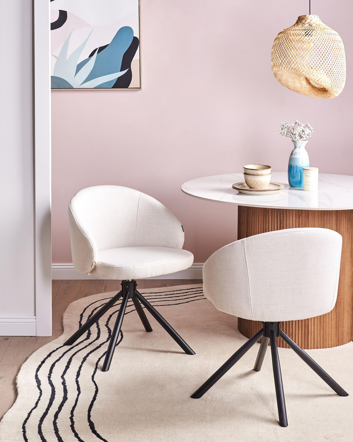 ESSZIMMERSTUHL 2er-Set Cremeweiß Ovalo - Schwarz/Weiß, Textil (59/77/68cm) - Beliani