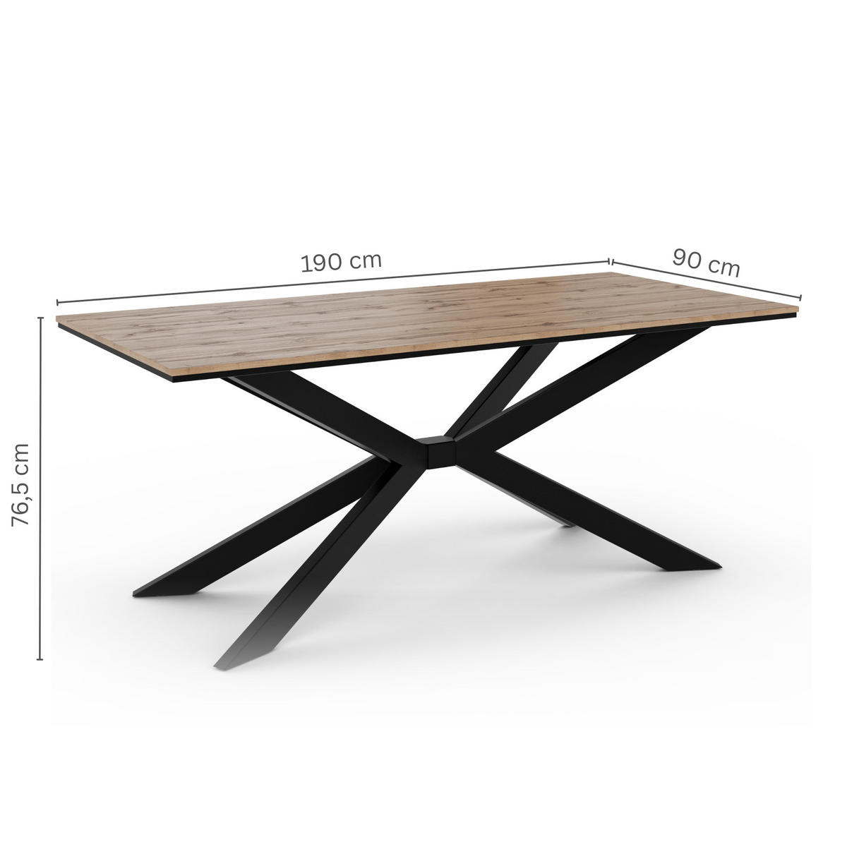 ESSTISCH Wotan Eiche Holzoptik 190x90 cm - Eiche Wotan/Schwarz, Holzwerkstoff (190/90/76.5cm) - PROSPERO