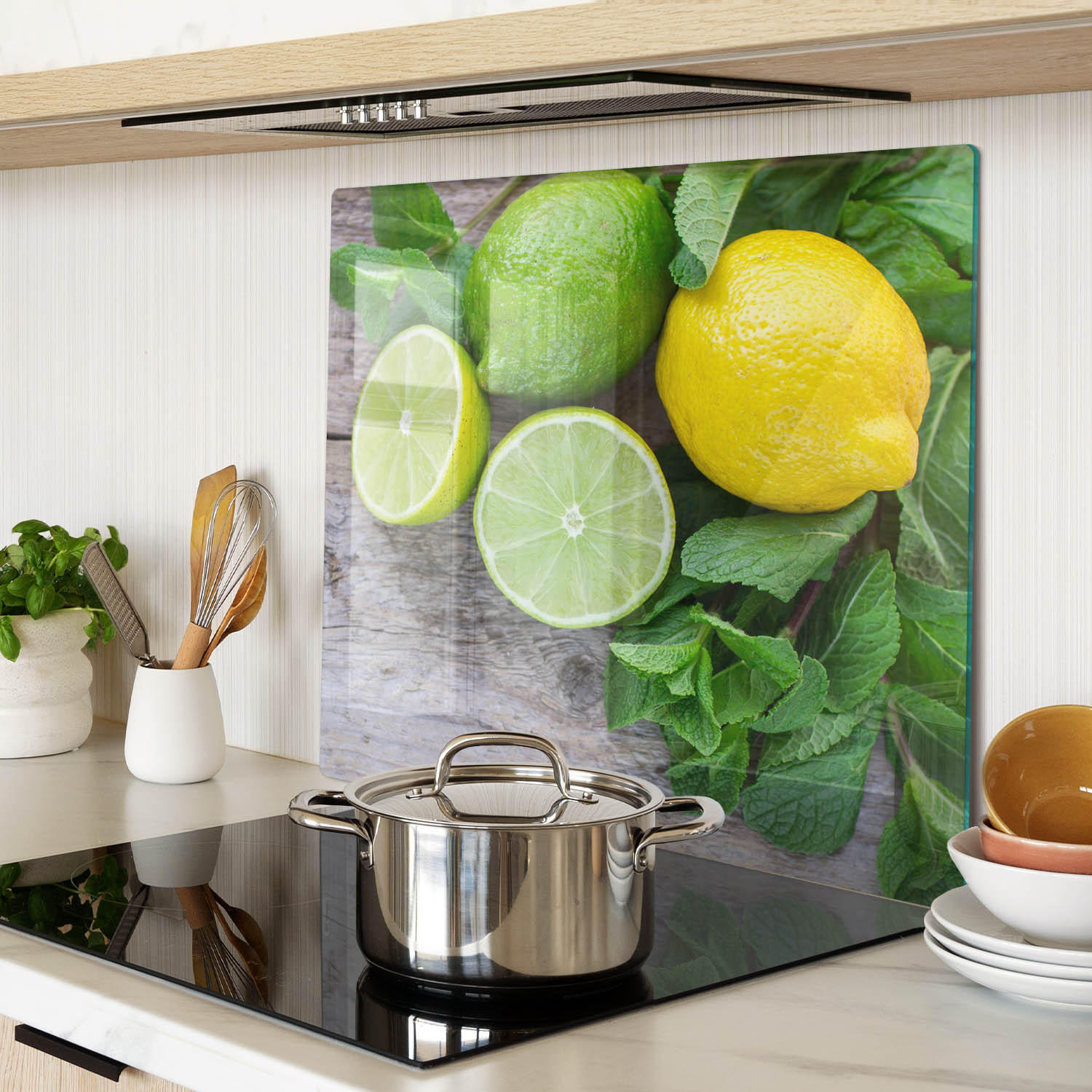 GLASPLATTE 60x52 cm Limette und Zitrone - Grün, Glas (60/0.4/52cm) - TULUP