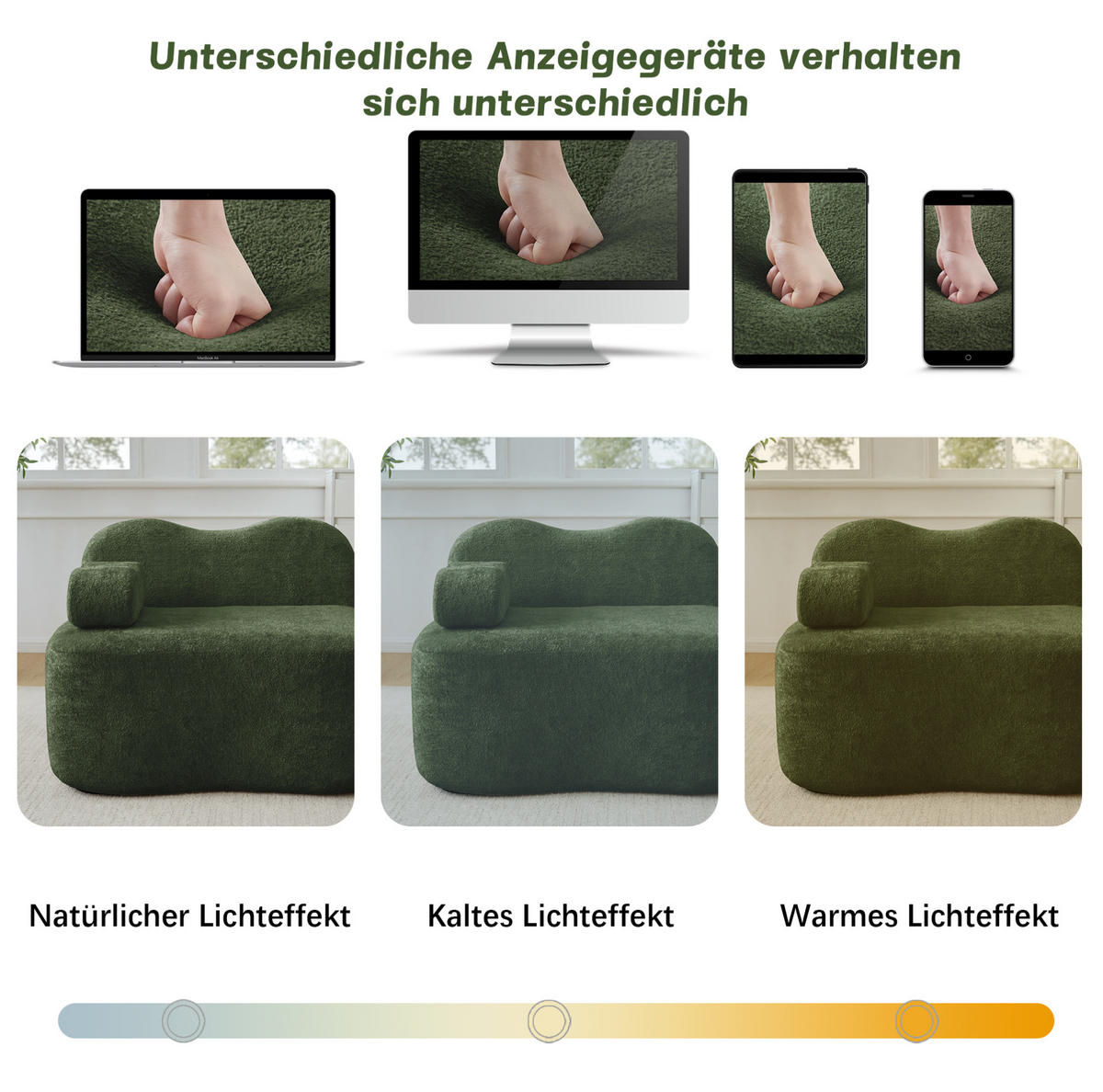 SOFA 384/98/70 cm in Grün aus Samt mit Wellenform und modularem Design - Grün, Textil (98/70/384cm) - Flora Grace