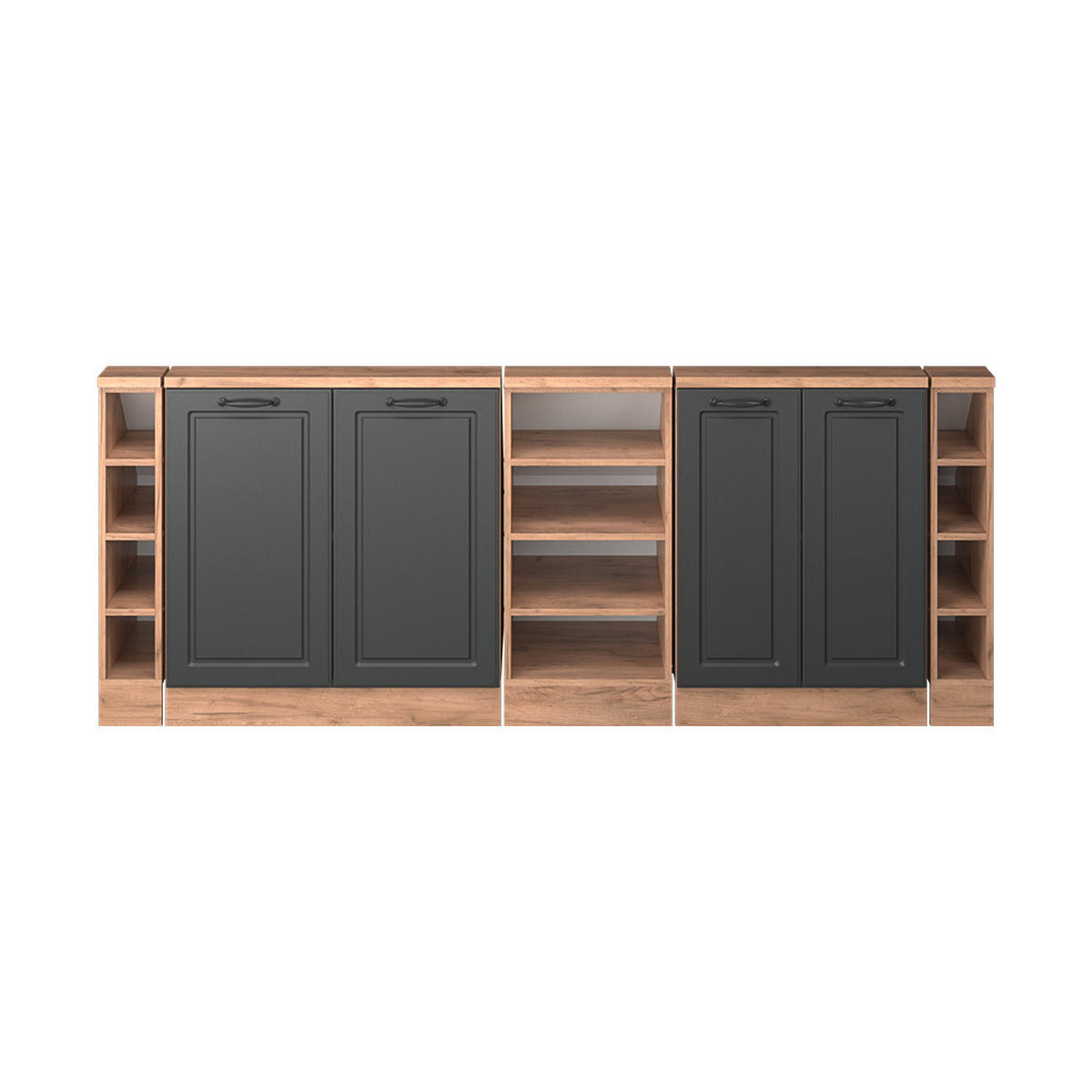 DACHSCHRÄGENSCHRANK-SET Rion Anthrazit Landhaus/Goldkraft Eiche 5er Set - Honigeiche/Anthrazit, Holzwerkstoff (215/81.6/46cm) - Vicco