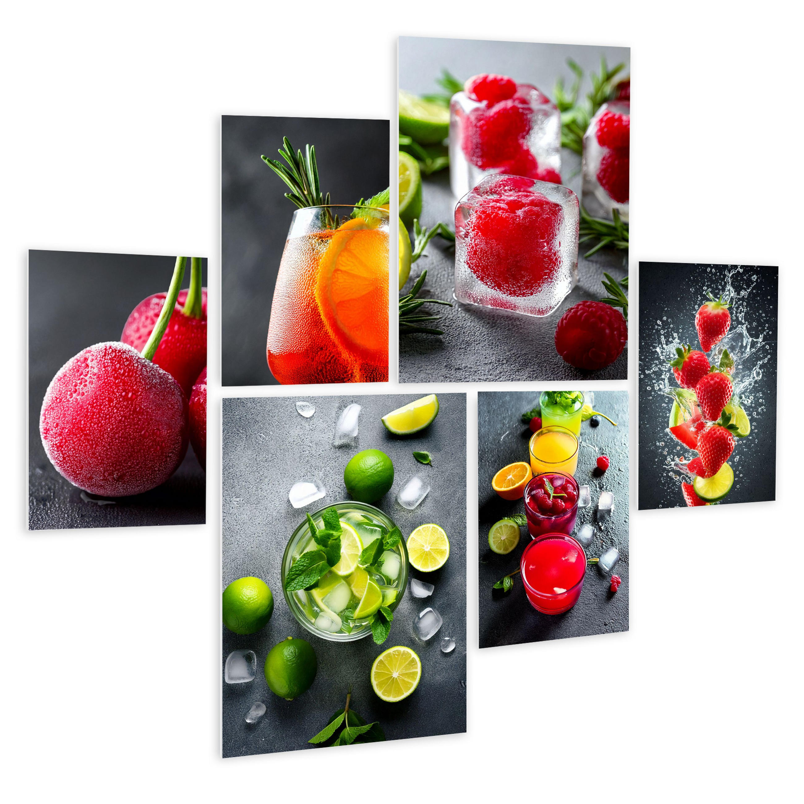 BILDERSET 6er-Set 30x40 cm + 20x30 cm Cocktails Küche - Anthrazit, Kunststoff (105/85cm) - artissimo