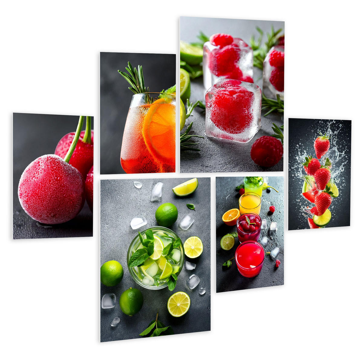 BILDERSET 6er-Set 30x40 cm + 20x30 cm Cocktails Küche - Anthrazit, Kunststoff (105/85cm) - artissimo