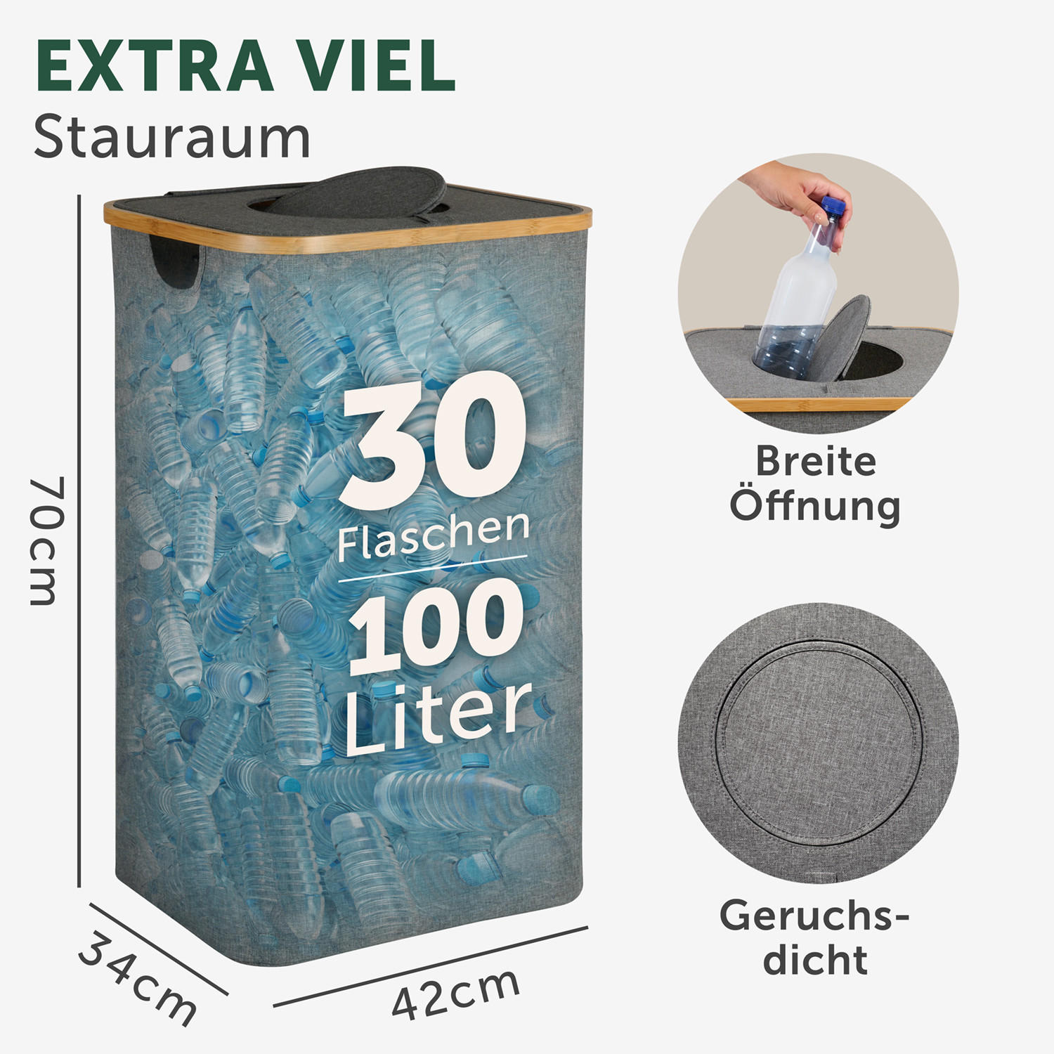 PFANDFLASCHEN-SAMMELBEHÄLTER 100L Grau - Grau, Kunststoff (34/3/42cm) - Blumtal