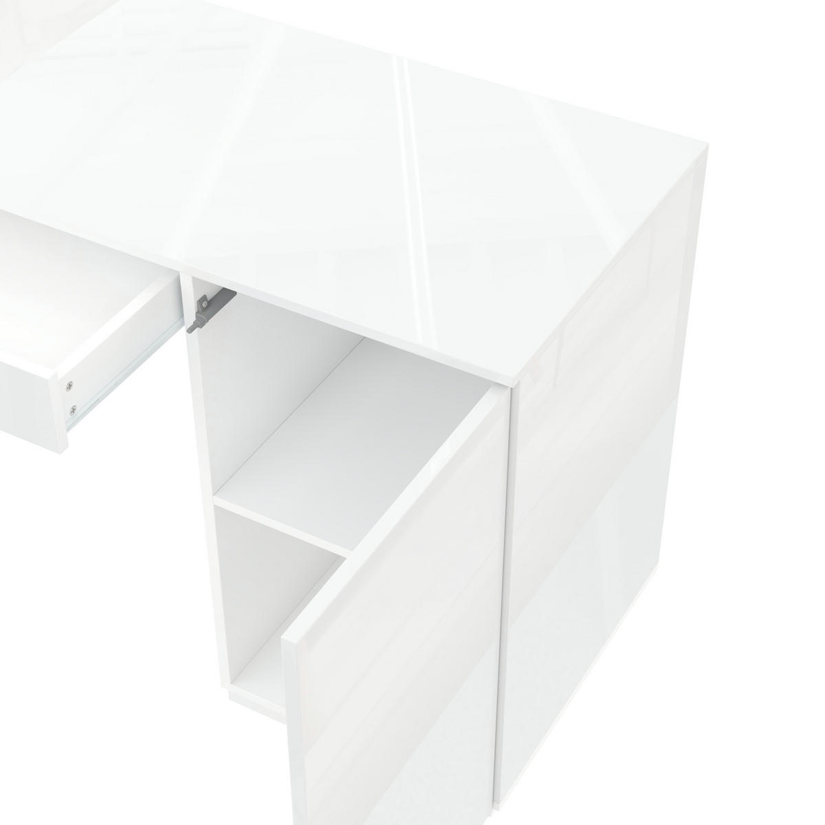 SCHREIBTISCH Weiß Hochglanz 140/50/78 cm mit LED-Beleuchtung und Schublade - Weiß, Holzwerkstoff (50/140/78cm) - PANGIVO