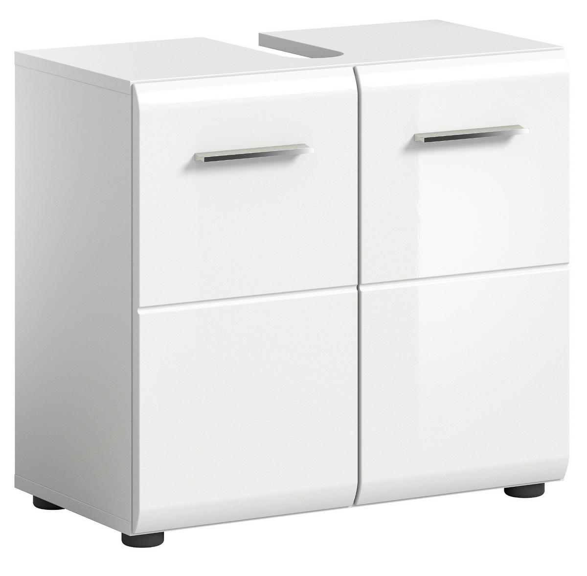 WASCHBECKENUNTERSCHRANK weiß Hochglanz, Badezimmer Unterschrank 60 cm - Weiß Hochglanz/Silberfarben, Holzwerkstoff/Kunststoff (60/54/30cm) - Inn.Furn