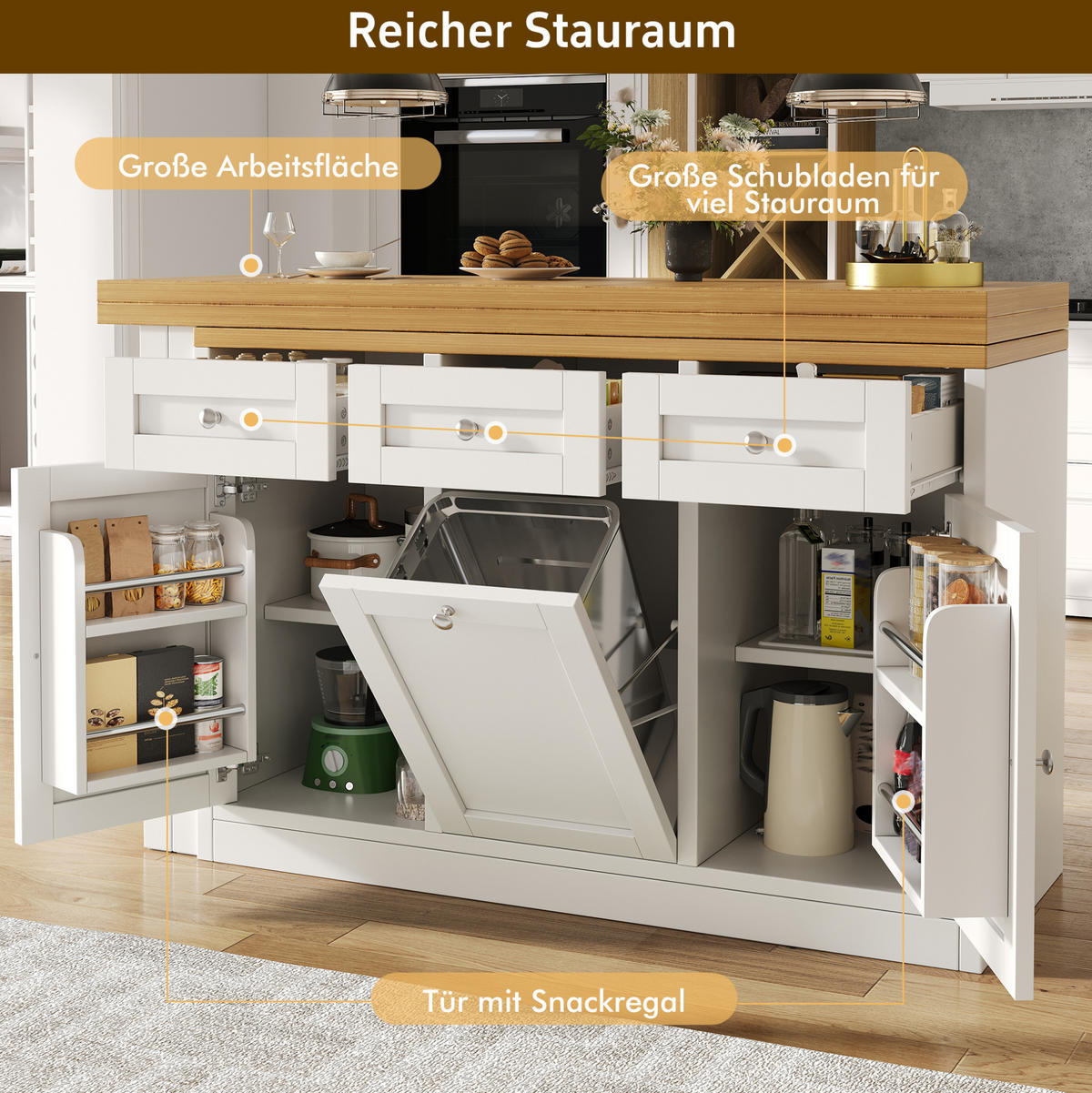 BARTISCH ausziehbar 120-200 cm MDF Weiß mit Stauraum - Weiß, Holzwerkstoff (200/40/75.5cm) - Meubliv