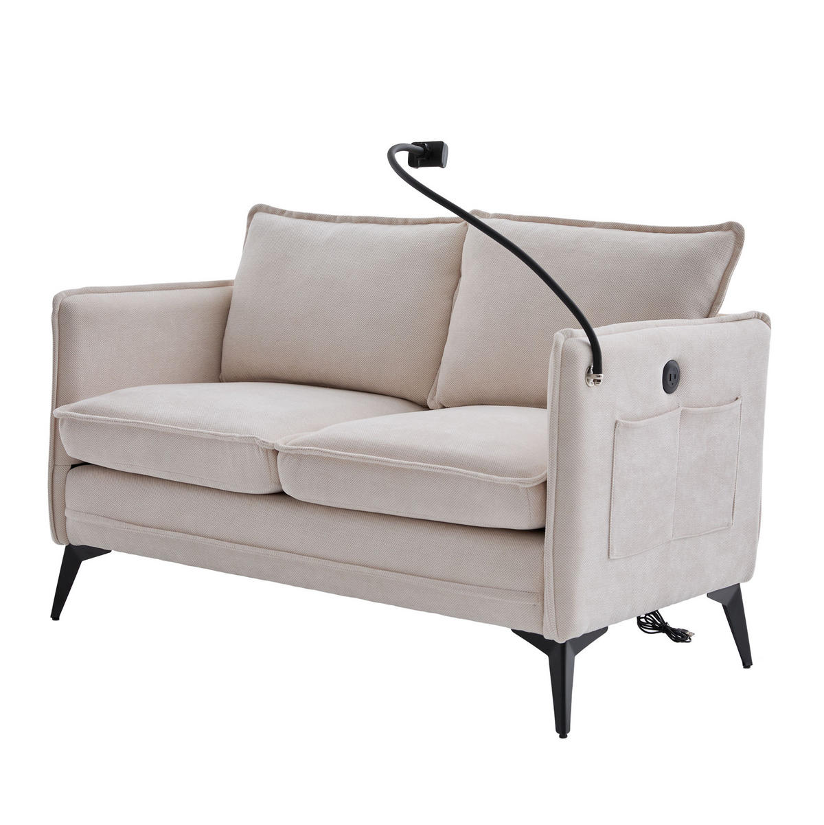 2-SITZER Sofa Chenille mit Handyhalter und Seitentaschen 127/69/66 cm Beige - Beige, Textil (66/127/69cm) - Redom