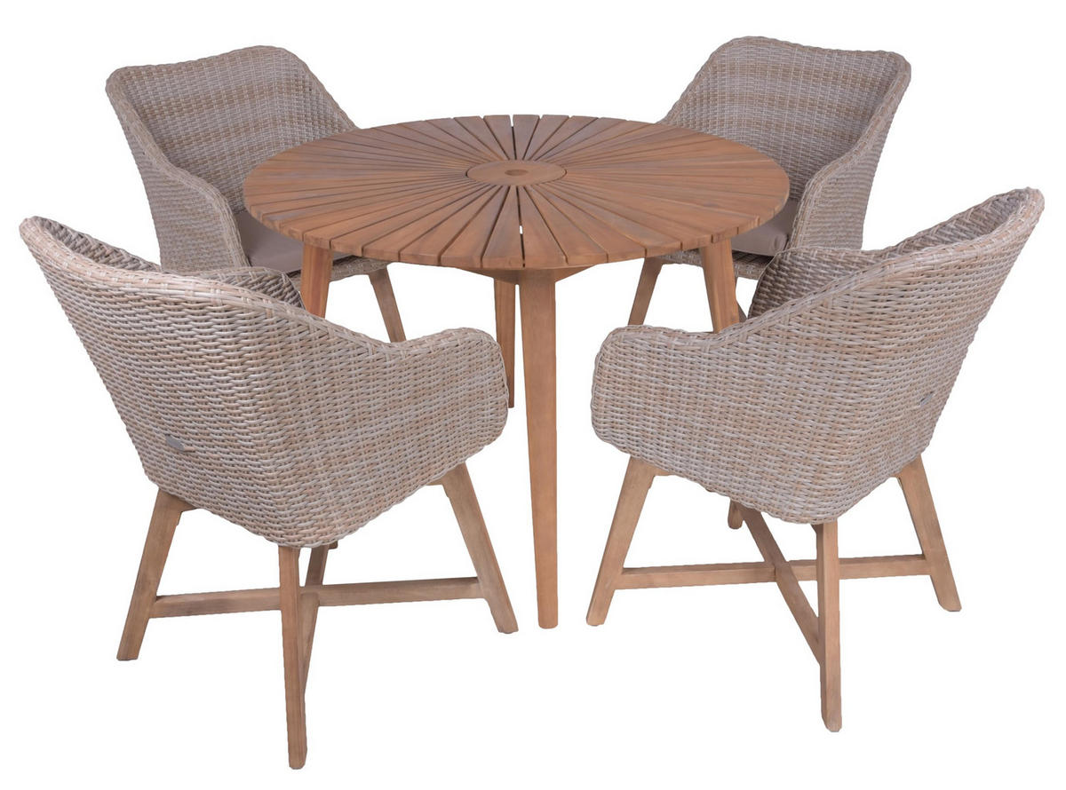 GARTEN-SITZGRUPPE Elvira 5-teilig Gartenmöbel-Set - Hellbraun, Holz - DELUKE