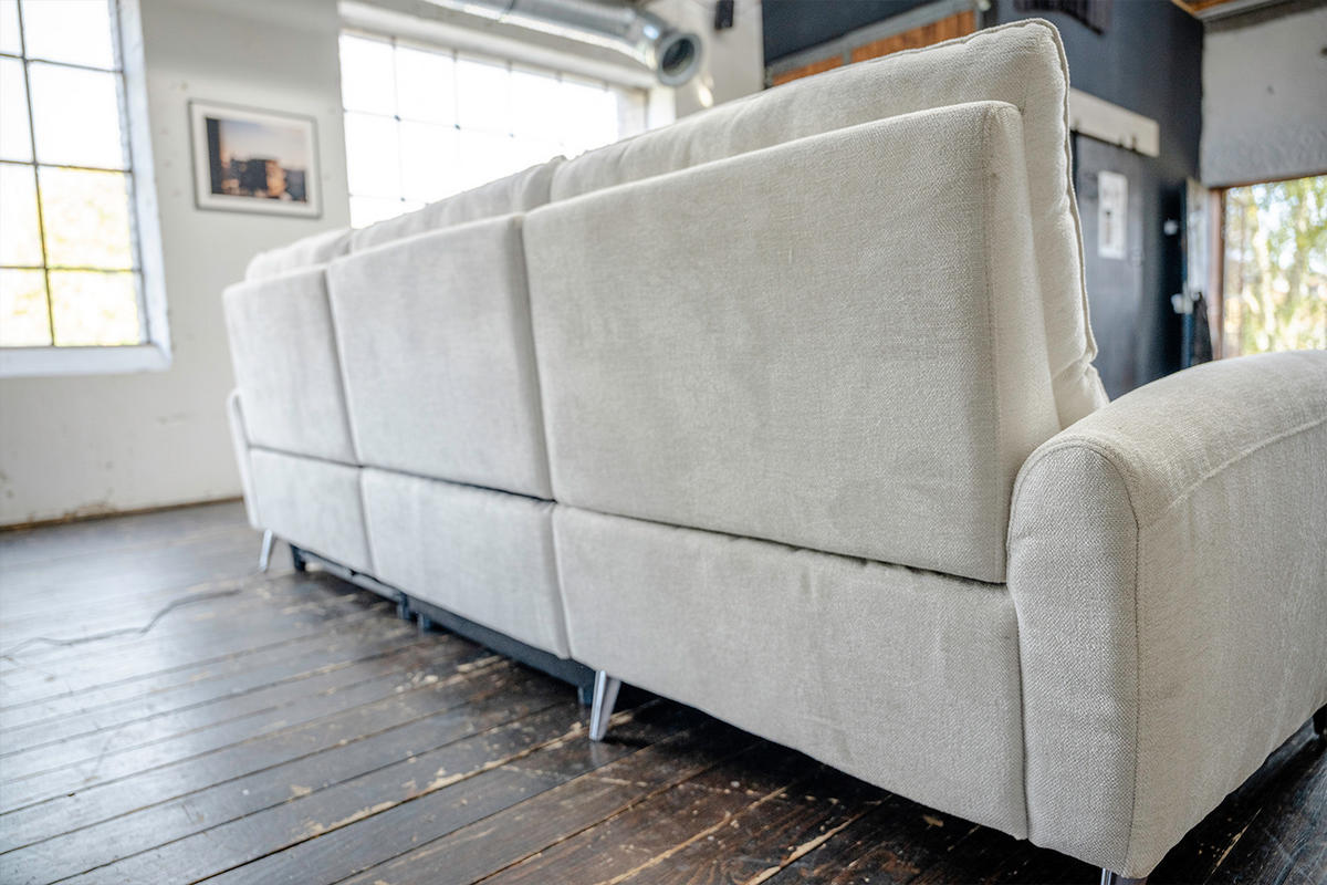ECKSOFA ADRIANA Hellgrau Flachgewebe Relaxfunktion - Hellgrau/Schwarz, Textil/Metall (280/163cm) - KAWOLA