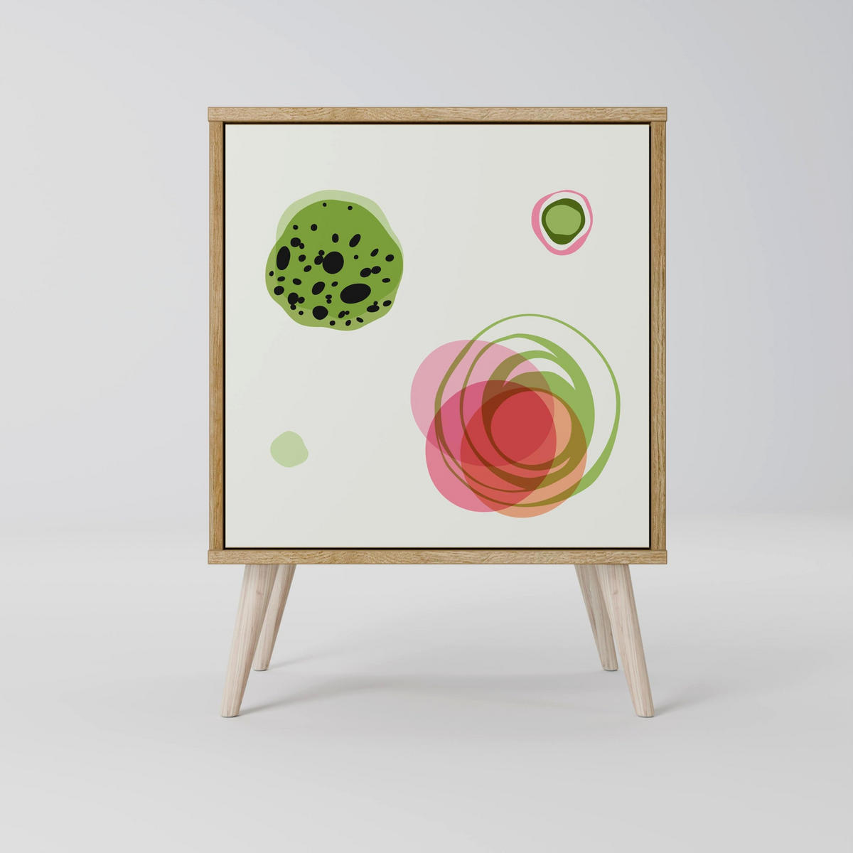 SIDEBOARD COLORFUL COSMOS, Grau, 57,5x42x72,5 cm, Schwarze Metallfüße - Multicolor/Schwarz, Holzwerkstoff/Metall (57.5/72.5/42cm) - SpaceRebels