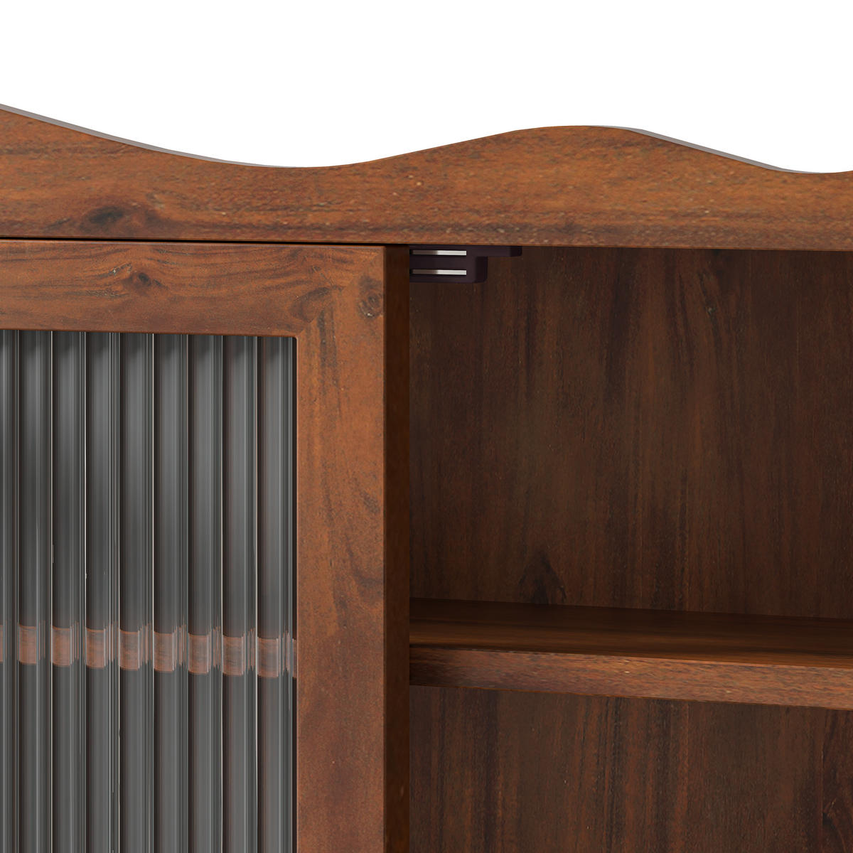 KÜCHENOBERSCHRANK 100x20x80 cm Braun aus Massivholz & Glas mit 4 Türen & Haken - Braun, Holz (100/80/20cm) - Modfu