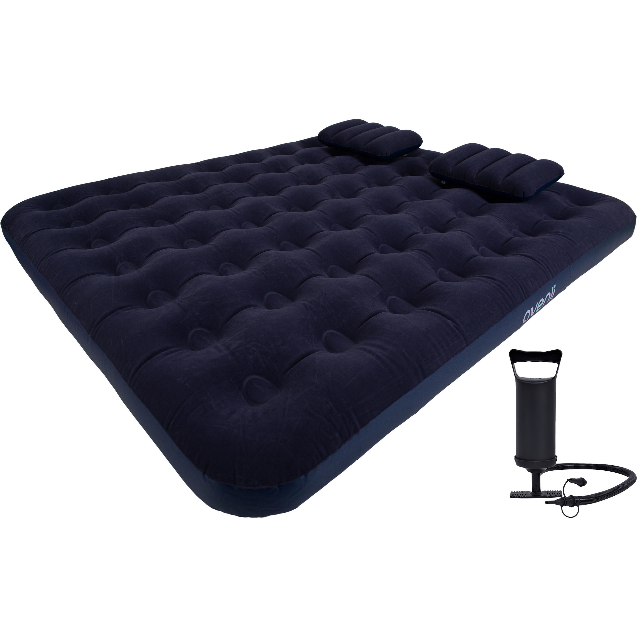 LUFTBETT Luftmatratze Camping 203x183x22cm mit Pumpe und 2 Kissen - Blau, Kunststoff (183/203cm) - Avenli