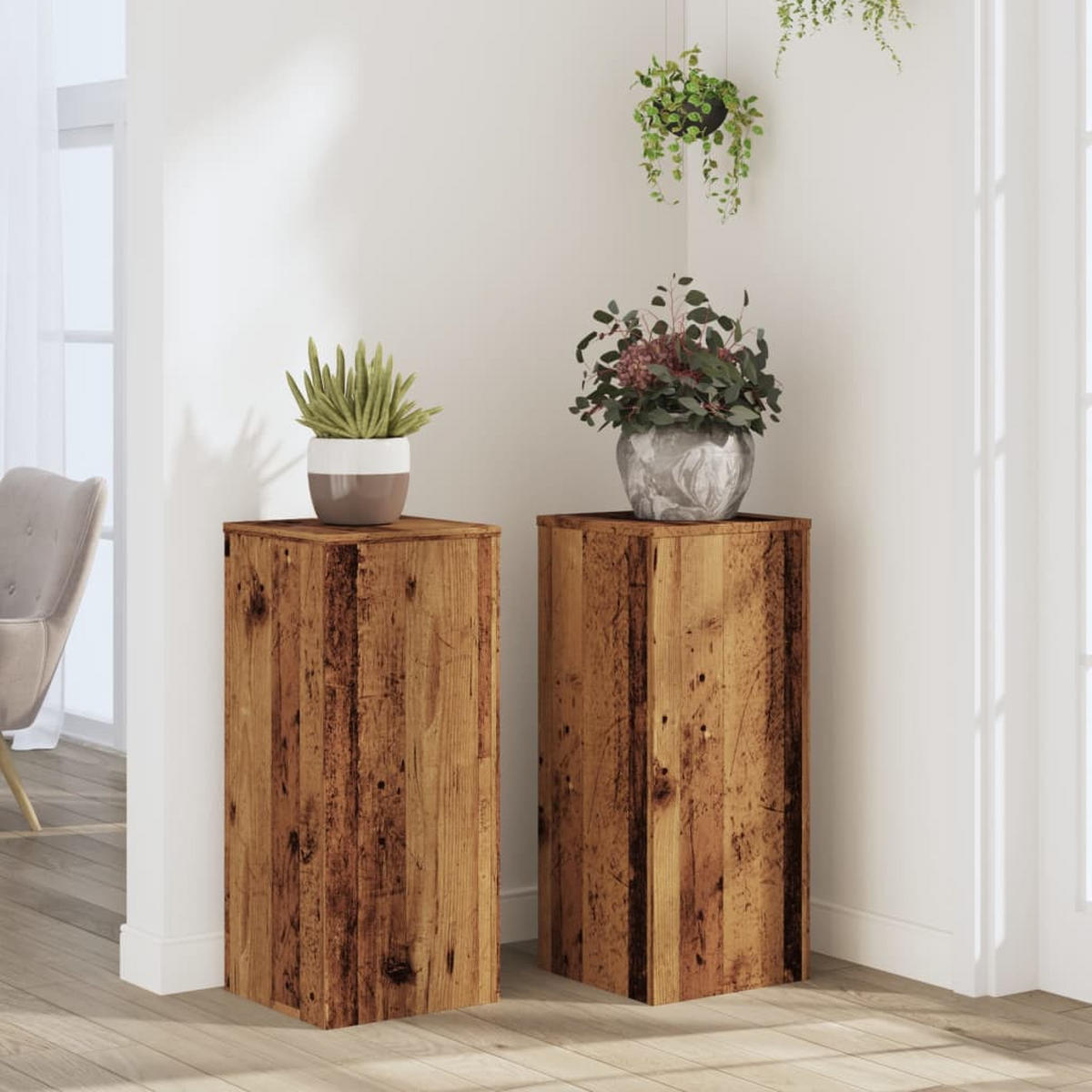 PFLANZENSTÄNDER 2Er Set Altholz-Optik 30/30/70 Cm Holzwerkstoff - Braun, Holzwerkstoff (30/70/30cm) - vidaXL